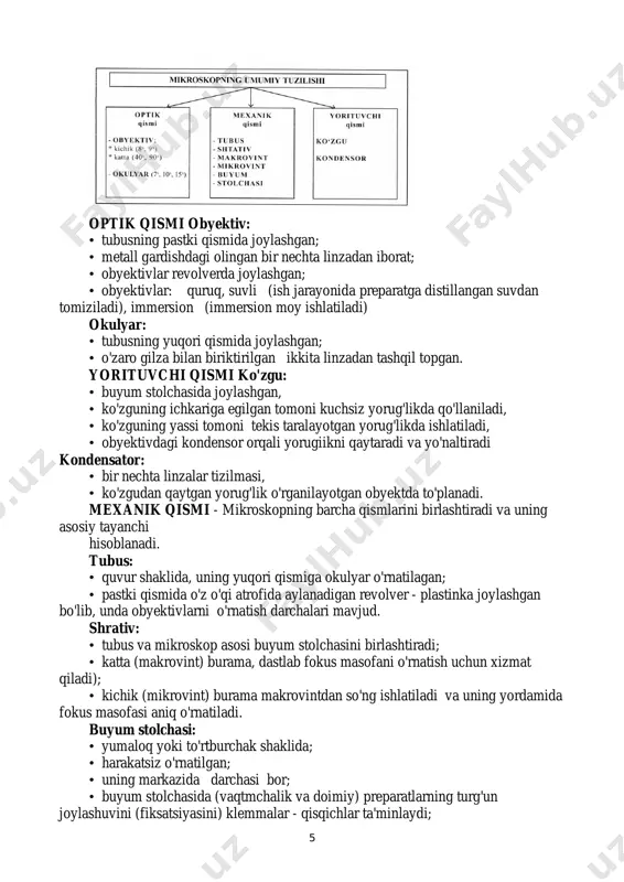 a bilan yopiladi va chetidagi ortiqcha suv filtr qog'ozi yordamida shimdirilib olinadi. 8. tayyorlangan preparat mikroskop ostida ko'riladi, hujayra qismlari aniqlanadi va chizib olinadi, hujayra tarkibiy qismlarining nomlari yoziladi. 9. kuzatishlar asosida quyidagi jadval to'ldiriladi: jadval-1 № o'simlik nomi hujayra shakli plastidalar hujayra qismlari hujayra vazifalari 1. pomidor 2. piyoz pardasi 3. chigit po'sti 8 rasm. mashg’ulot natijalari va yakuniy xulosa. ____________________________________________________________________ ____________________________________________________________________ ____________________________________________________________________ ____________________________________________________________________ ____________________________________________________________________ ____________________________________________________________________ ____________________________________________________________________ ____________________________________________________________________ ____________________________________________________________________ ____________________________________________________________________ ____________________________________________________________________ ____________________________________________________________________ __________________________________________________________ sana:__________________ mavzu: ildiz 4-laboratoriya mashg'uloti: ildiz tizimlari bilan tanishish. maqsad: bug'doy maysasi misolida ildizning tashqi va ichki tuzilishini o'rganish orqali o'simliklar hujayraviy tuzilishi va to'qimalar haqidagi bilimlarni mustahkamlash, ildiz tuzilishi haqida umumiy ma'lumotga ega bo'lish. jihozlar: ccd-kamerali mikroskop, lupa, preparoval to'plam (pinset, skalpel, preparoval nina), ko'rgazmali tajribalar uchun biologiya o'qituvchisining laboratoriya asbob-anjomlari to'plami (tomizgich, buyum va qoplagich oyna, filtr qog'ozi), polipropelen o'lchov idishlari to'plami (1 dona 50 ml li polipropilenli stakan