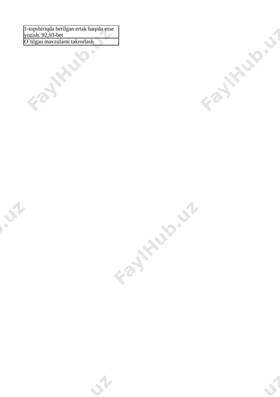 angan holda matn tuzish. 14 transportda 1.lug`at yodlash. 183-bet. 2."ko`cha qoidalari" mavzusida matn tuzish. 15 shakl bildiruvchi sifatlarning qo‘llanishi 1.lug`at yodlash. 185-bet. 2.yoqtirgan transport turi haqida matn tuzish. 16 shakl bildiruvchi sifatlarning qo‘llanishi 1.lug`at yodlash. 188,189-bet. 2.ko`chaga chiqayotganda ona yoki buvi nasihatlari haqida og`zaki matn tuzish. 17 j.jabborov “yoniq ko‘k chiroq” transportlaridan foydalanish bo`yicha o`quvchilar o`z tavsiyalarini yozish. 18 dam olish kunim 1.lug`at yodlash. 193-bet. 2."dam olish kuni nima uchun kerak" mavzusida matn tuzish. 19 dam olish kunim 1.lug`at yodlash. 194-bet. 2.o`tilgan mavzularni tartib bilan yozish. 20 chiqish kelishigining qo‘llanishi belgi-xususiyatni ifodalovchi so`zlar ishtirokida "mening do`stim", "mening singlim", "bizning sinf" kabi mavzulardan biriga og`zaki matn tuzish 21 chiqish kelishigining qo‘llanishi 1.lug`at yodlash. 200-bet. 2.ta`til vaqtida bajaradigan ishlar rejasini tuzish. 22 abdurahmon akbar. “dam olish kunida” she’ri 1.lug`at yodlash. 200-bet. 2.ta`til vaqtida bajaradigan ishlar rejasini tuzish. 23 8-nazorat ishi: test topshiriqlari yozgi ta`til rejalari haqida yozish va gapirib berish 24 takrorlash …