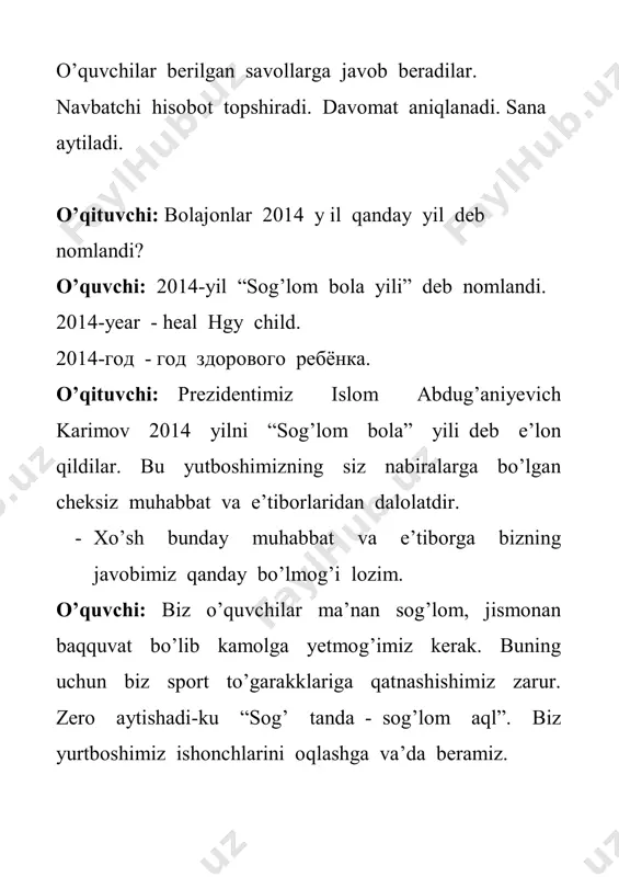 o’quvchi o’qiydi. masalaning qisqa sharti: dam olish daqiqasi. 4-shart. “sport lotto” o’yini. darslikdagi 4-misol “sport lotto” oyini orqali barajariladi. iv. yangi mavzuni mustahkamlash. 5-masala: do’konga har birida 10 kg dan 5 yashik shaftoli keltirildi. tushgacha 40 kg shaftoli sotildi. sotiladigan yana necha kg shaftoli qoldi? salaydda masala sharti ko’rsatiladi. bu masala sahnalashtirilgan qo’g’irchoq teatri orqali mavzu yanada mukammal tushuntiriladi. bir bog’bon daraxt soyasida nimalarnidir hisoblab o’tiribdi. shu chog’ uning oldidan bilag’on va bilmasvoy o’tib qolishdi. ular bog’bondan nimani hisob kitob qilayotganini so’raydilar. - men bog’bonman, bolalarim. kuni kecha do’konga 10 kg dan 5 yashik shaftoli jo’natdim. do’kon egasi tushgacha 40 kg shaftoli sotilganini aytdi. “yana jo’nating” – deydi. o’zi do’konda necha kg shaftoli qolgan ekan-a? shuni hisoblab o’tiribman. bilmasvoy – shu ham muammo bo’ldimi? do’konda 8 kg shaftoli qolgan. bilag’on – yo’q, 10kg shaftoli qolgan. bog’bon – hoy bolalarim, meni battar qiyin ahvolga solib qo’ydingiz – ku? qaysi biringiz ni …