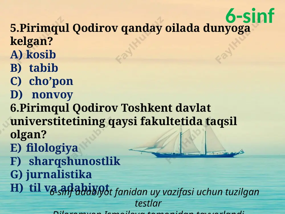 pirimqul qodirov hayoti va ijodi uy vazifasi testi - Page 5