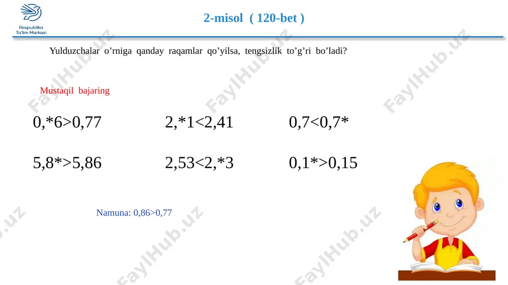 3-sinf matematika o'nli kasrlarni taqqoslash - Page 5