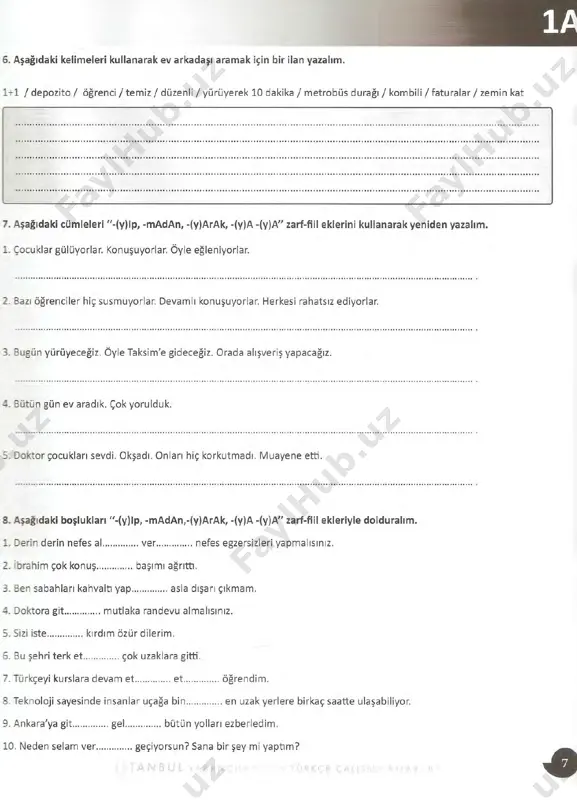 uşma fırsatı veriyor. 3. sakın telefon faturasının son .............................. tarihini geçirme! 4. ev arkadaşımla elektr ik, su, doğalgaz ........................ .. .... geciktirmeden ödüyoruz. 5. bir aydır i̇stanbul'da değildim. bu yüzden tüm ödemelerimi .............................. . okuma i̇stanbul'da ögrenci̇ olmak benim adım rafael. brezilyalıyım. bursla i̇stanbul üniversitesinde 2 sene okudum. herkes beni çok güzel karşıladı. üniversitenin yurt olanakları vardı ama ben ev kiralamak istedim. üniversitedeki hocala­ rın yardımıyla taksim çevresinde bir ev kiraladım. orada öğrenciyken ev kiramı zamanında ödüyordum ama aidatı, telefon, elektrik ve doğal gaz fa­ turalarını zamanında ödeyemiyordum. çünkü bu işler istanbul'da nasıl oluyordu, bilmiyordum. üst kat komşum benim gibi yabancıydı ve bu konuda bana çok yardım etti. tabii ödemeleri bazen aksatıyordum. çünkü bazen zaman yetmiyordu bazen de param olmuyordu. eve ancak bir sene sonra i̇nternet alabil­ dim. artık faturalarımı internet üzerinden rahatça ödeyebiliyordum. bazı ev sahiplerim de evde otururken, kiramı tık ı r tıkır öderken, evini satışa çıkarıp olur …
