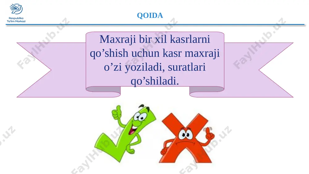 bir xil maxrajli kasrlarni qo'shishni mustahkamlash - Page 5
