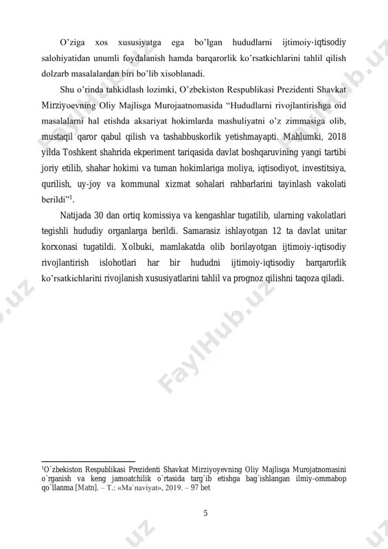 taqa yohud alohida hududlar taraqqiyotini o’rganish avvalo “hudud”, “iqtisodiy hudud”, “iqtisodiy hudud rivojlanishi”, “mintaqa”, “iqtisodiy rayon”, “iqtisodiy rayonning barqaror rivojlanishi” atamalarining mohiyatini ochib berishni taqozo etadi. hudud (region) tushunchasining mohiyati – iqtisodiy adabiyotlarda turlicha talqin etiladi. masalan, hududiy rivojlanish – bu territorial tizimning aholi turmush darajasi va sifat ko’rsatkichlarini yaxshilashga yo’naltirilgan holati bo’lib, unda 7 hududning o’zaro bir – biriga salbiy ta’sir etmaydigan, barqarorlik bilan ta’minlangan va muvozanatlashgan ijtimoiy, xo’jalik, resurs va ekologik salohiyati doimiy takror ishlab chiqariladi. hozirgi paytda tubdan o’zgarib borayotgan o’zbekistonning zamonaviy xo’jalik majmuasi murakkab tarmoqlar tizimini tashkil etadi. mustaqillik yillarida elektrotexnika va elektronika, metallurgiya, mikrobiologiya va kimyo sanoati tarmoqlarida ko’plab yangi turdagi mahsulotlar ishlab chiqarish yo’lga qo’yildi. ayni paytda qishloq xo’jaligi, hamda bu soha mahsulotlarini qayta ishlash va xalq iste’moli mollari ishlab chiqarish iqtisodiyotning ustuvor tarmoqlari bo’lib qolmoqda. 1.2. mintaqaviy iqtisodiyot fanining fanlar tizimida tutgan o’rni. mintaqaviy iqtisodiyot ijtimoiy fan hisoblanadi. mintaqaviy iqtisodiyot fanining predmeti mamlakat …