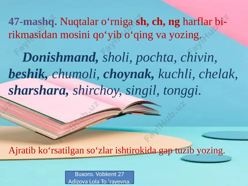 sh, ch, ng harf birikmasi 47-49-mashqlar 3-sinf - Page 5