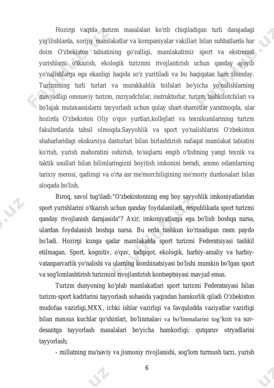 shunchalar; turistik sayohatlarni tashkil etish va o'tkazish; ommaviy turistik tadbirlar; turistik tayyorgarlikning ayrim turlari (jismoniy,maxsus va topografik). 8 i-bob. turizmni tashkil etishning asosiy tushunchalari va shakllari, turizm vositalari 1.1.turizmning asosiy tushunchalari va vositalari, tasnifi turizm-chet el fuqarolari va fuqaroligi bo 'lmagan shaxslarning doimiy yashash joyidan sog'lomlashtirish,bilim, kasb-hunar-biznes, sport, diniy va boshqa maqsadlarda vaqtincha bo'lgan mamlakatda pullik faoliyat bilan shug' ullanmasdan vaqtincha chiqib ketishi (o ' zbekiston fuqarolarining sayohatlari). sayyoh-ketma-ket 24 soatdan 6 oygacha pullik faoliyat bilan shug'ullanmasdan yoki kamida bir kecha-kunduzda dam olish, bilim, kasbiy, biznes, sport, diniy va boshqa maqsadlarda vaqtincha qolish mamlakatiga (joyiga) tashrif buyuradigan fuqaro. turizm vositalariga quyidagilar kiradi: sayohatlar, ekskursiyalar, sayohatlar va sayohatlar, turistik mitinglar va musobaqalar, turizm turlari bo'yicha kompleks sayohatlar va to'lovlar, turistik ko'ngilochar va faol dam olish, turistik 9 ekspeditsiyalar, turistik o'lkashunoslik va boshqalar. tasniflashning asosiy vazifasi ob'ektlarning xilma-xilligini o'rganish va alohida guruhlar o'rtasidagi haqiqiy munosabatlarni aks ettirishdir. yaxshi tuzilgan tasnif ilmiy asoslangan …