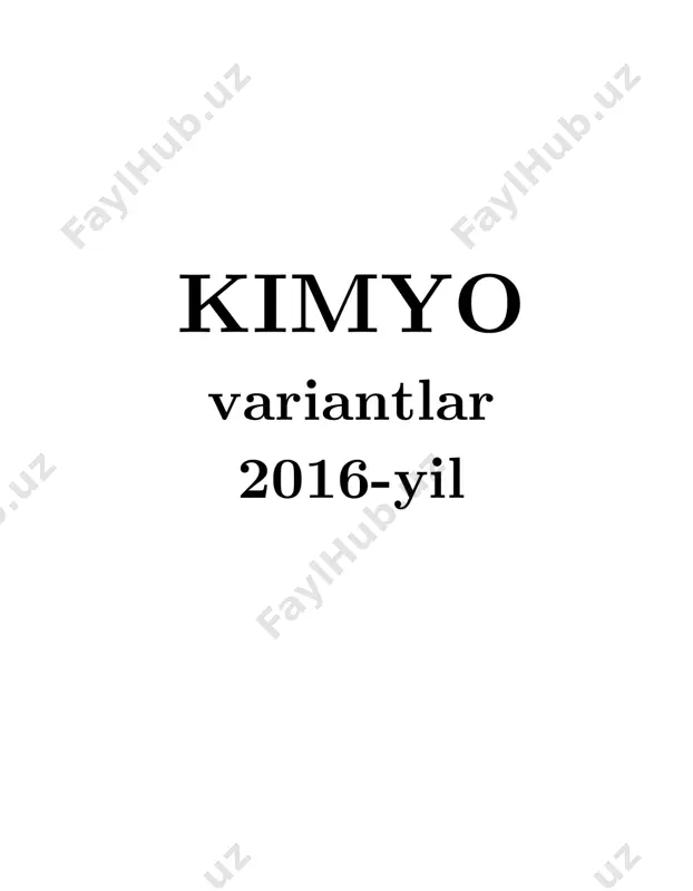 ning molekulyar massasi xlorid kislotaning molekulyar massasidan 4,33/0,73 marta katta bo‘lsa, alkanni aniqlang. a) metan b) etan c) propan d) butan 7. tabiiy kaliyning atom massasi 39,09 ga teng bo‘lib, 39k va xk izotoplarining aralashmasidir. aralashmada xk izotopining massa ulushi 0,09 ga teng bo‘lsa, x ni aniqlang. a) 44 b) 42 c) 40 d) 41 8. fenol gomologlaridan birining na bilan ta’sirlashuvidan ajralgan h2 hajmi uning yondirilishidan hosil bo‘lgan co2 hajmidan 16 marta kam bo‘lsa, 0,25 mol gomolog massasini (g) aniqlang. a) 34 b) 27 c) 30,5 d) 32,5 9. sulfat kislotaning 850 g eritmasi tarkibida 8,428∙1025 ta sp3 gibridlangan orbitallar mavjud boʻlsa, h2so4 ning massa ulushini toping. a) 39/95 b) 70/92 c) 49/85 d) 85/95 10. sellyuloza molyar massasi 19440 ni tashkil etsa, u nechta struktur zvenodan tarkib topgan? a) 120 b) 150 c) 320 d) 240 11. 6,2 g x3(yo4)2 tarkibida 2,4 g x va 0,04 mol y …