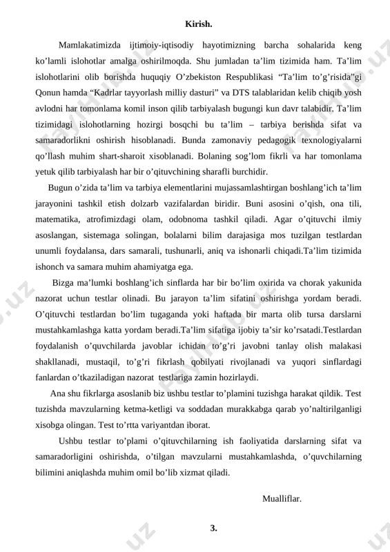 hqon nima topib oldi? a) daraxt to’nkasi b) omoch 5. s) tilla marjon d) bir xumcha tilla 28. “halollik” ertagida ikki do’st tillalarni nima qildilar? a) odamlar ko’zidan yashirib qo’ydilar b) shahardan uy sotib oldilar s) yetim-yesir, beva-bechoralarga berdilar d) teng bo’lib oldilar 29. “donishmand yigit” ertagida chol o’g’illariga qanday topshiriq berdi? a) boylik yig’inglar b) turli shaharlarga borib qo’rg’on solinglar s) saroy quringlar d) bog’ yaratinglar 30. “donishmand yigit” ertagida katta o’g’il qanday yo’l tutdi? a) boylik yig’di b) farg’ona vodiysiga uylar qurdi s) buxoro, samarqand tomonlarda uy qurdi d) yoru birodar orttirdi 31. qirg’iz xalqining “ahillik—ulug’ baxt” ertagida chol o’rmondan nima keltirdi? a) novdalar b) mevalar s) maymunjonlar d) qulupnay 32. qirg’iz xalqining “ahillik—ulug’ baxt” ertagida chol nima uchun o’rmondan novdalar keltirdi? a) olov yoqish uchun b) bozorda sotish uchun s) farzandlariga ahillik, birdamlik haqida tarbiya berish uchun d) hovlisiga ekish uchun adabiy ertaklar. 33. “chumchuqcha” ertagidagi chumchuq …