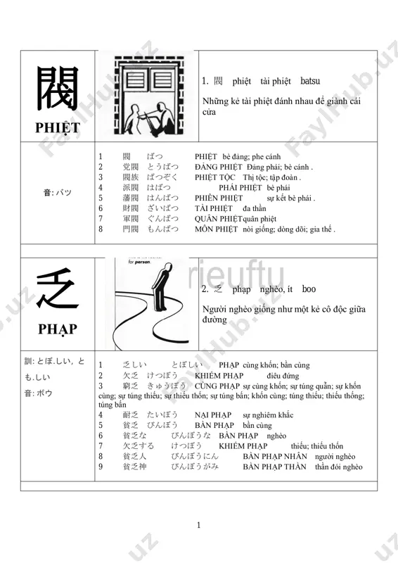 山を克服する やまをこくふくする san khắc phục vƣợt qua núi . 5 11 困難を克服する こんなんをこくふくする khốn nan khắc phục vƣợt khó khăn . 刈 ngải 9. 刈 ngải cắt cỏ mang kéo, mang dao đi cắt cỏ 訓: か.る 音: ガイ, カイ 1 刈 かり ngải sự cắt 2 刈る かる ngải gặt; cắt; tỉa 3 刈入 かりいり ngải nhập việc gặt 4 下刈り したがり hạ ngải sự nhổ cỏ; sự giẫy cỏ; sự làm cỏ 5 刈り手 かりしゅ ngải thủ thợ cắt 6 刈除 かりじょ ngải trừ việc dời đi 7 刈り株 かりかぶ ngải chu gốc rạ 8 刈り根 かりね ngải căn gốc rạ 9 稲刈り いねかり đạo ngải sự gặt lúa; sự thu hoạch; mùa gặt; mùa thu hoạch 10 刈り上げ かりあげ ngải thƣợng tông ót; hớt tóc gáy; hớt tóc; cắt tóc . 刺 thích 10. 刺 thích, thứ thích khách shi thích khách sử dụng đao và gậy …