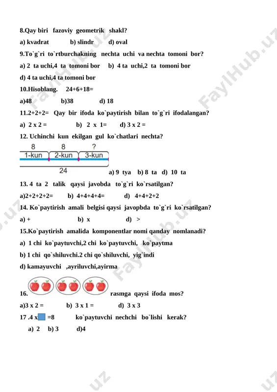 2-sinf.matematika. tanlov uchun test. - Page 5