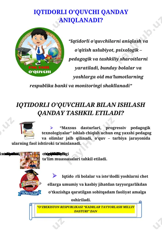 `ulotiga qatnashuvchi o`quvchilari o`rtasida 2020-2021 yangi o`quv yilining to`garak mashg`uloti davrida texnika xavfsizlik qoidalari, yo`l harakati qoidalari, yong`inga qarshi kurash chora tadbirlariga hamda ___-umumiy o`rta ta`lim maktabining barcha ichki tartib qoidalariga rioya qilish to`g`risida maxsus yo`riqnoma № o`quvchilarning f.i.sh tanishdim sana o`quvchilarning imzosi 1 2 3 4 5 6 7 8 9 10 11 12 13 14 15 16 17 18 yo`riqnoma bilan tanishtiruvchi va to`garak mashg`uloti rahbari: _________ _____________ “______________________________” to`garagi a`zolarining ro`yxati № o`quvchilarning familiyasi, ismi tug`ilgan yili sinfi yashah manzili 1 2 3 4 5 6 7 8 9 10 11 12 13 14 15 16 17 18 19 20 21 22 23 24 25 rahbari ______ _______________________________ iqtidorli o’quvchilar bilan ishlash jurnal [image: c:\users\sayyod\desktop\119675428_large_0_102f4d_acd12c40_xl.png] № oy kun f.i.sh 1 2 3 4 5 6 7 8 9 10 11 12 13 14 15 16 17 18 19 20 21 22 23 24 25 № sana mavzu …