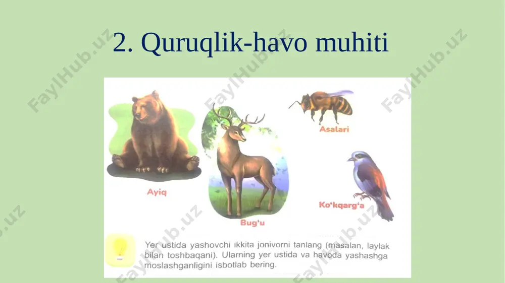 11-dars. hayvonlar yashaydigan muhit. absatova guzal - Page 5