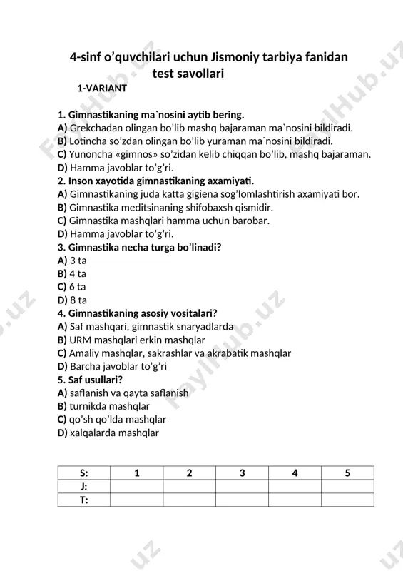 4-sinf uchun ichki nazorat testlari - Page 5