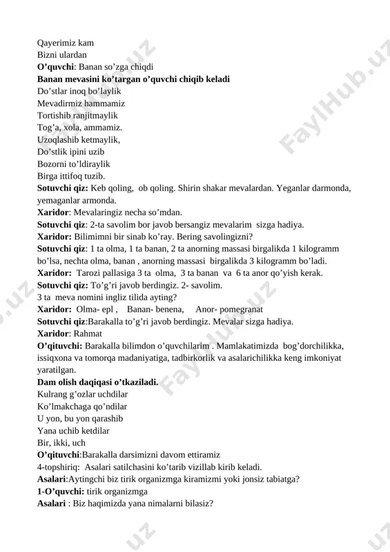hilarga topshirig’im bor. qani ular masalaning javobini topisharmikan. 4-topshiriq :birinchi idishda 15 kg asal bor. ikkinchi va uchinchi idishda 5 kg dan asal bo’lsa, uchta idishda jami necha kilogramm asal bor? [image: ] o’quvchilar masala yechimini daftarda bajarishadi. 1-idishda-15 kg asal 2-3-idishda- 5 kgdan asal uchta idishda-? kg asal yechish : 15+5+5=25 (kg) asal javobi: uchta idishda jami 25 kilogramm asal bor o’quvchi: yozgan javobini o’qiydi o’qituvchi: o’quvchilar rag’batlantiriladi. asalari: sizdek bilimli o’quvchilar bilan tanishganimdan xursandman . asal ming dardga davo. ko’proq asal istemol qiling. bahorda ko’rishguncha xayr. o’quvchilar : xayr, xayr o’qituvchi : o’quvchilar kreativ fikrlashingizni rivojlantirish maqsadida muammoli boshqotirma tayyorlab kelganman. tarqatma materialni tarqataman, tushuntiraman. so’roq o’rniga kerakli sonni qo’ying. javob: ( 50 ) ( 400000 ) ( 20 ) ( 90 ) 90=50+10+30 90-40-20=30 ( 30 ) ( 10 ) ( ? ) o’qituvchi: barakalla o’quvchilar. o’quvchilar rag’batlantiriladi. 5-topshiriq uyga vazifa. berilgan sonlardan foydalanib tengsizlikni taqqoslaymiz. 42+ …