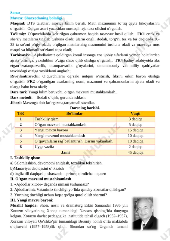 gi xizmatingizdan ozod qildiraman. va- zifangiz faqat o‘g‘lim bilan shug‘ullanish! bu faqat me- ning emas, balki xorazmshohning ham amridir! bosh ustiga, malikam! oychechak ko‘ziga to‘lgan yoshlarni ko‘rsatmaslikka harakat qildi. uni yuzxotir qilmang. jaloliddin — valiahd, ammo bugundan e’tiboran shogirdingiz, o‘quvchingiz. kuzbor ta’zim ila chiqib ketgach, oychechak o‘zini yig‘idan to‘xtata olmadi. ona uchun o‘g‘lining o‘zidan uzoqlashishi naqadar og‘ir edi. mamlakatning ko‘rkam viloyatlaridan birida kuz- bor malik shahzoda uchun qarorgoh hozirladi. bu yer- da uning asl zotli mingga yaqin yilqilari boqilar edi. u shahzodaga birinchi navbatda otda yurishni o‘rgatdi. yilqilarning orqasidan borsangiz, tepadi, — dedi kuzbor, — oldindan borsangiz, tishlaydi. bunday otni yonboshidan borib, chap tomondan bo‘lsa, chap qo‘l bi- lan, o‘ng tomondan bo‘lsa, o‘ng qo‘l bilan uning yo‘li- dan tutib, tezlik bilan o‘zingizni ustiga oling. otning yo- lini qo‘ldan chiqarmang. agar yol qo‘ldan chiqsa, yerga qattiq yiqilishingiz mumkin. oyoq ostida qolish xavfi bor. otning ustida o‘rnashib olgandan keyin ikki tizzalab otni …