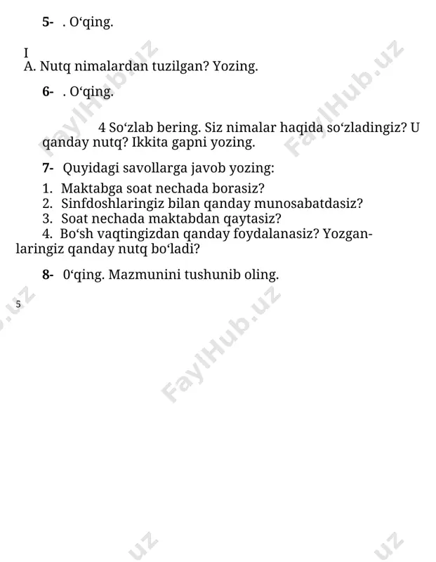 o‘zbek tilida oltita unli tovush bor: a, e, i, o, u, o‘. unli tovushni ifodalaydigan harflar ham oltita: a, e, i, o, u, o‘. 28- mashq. o‘qing. ona tilim, turkiy tilim, ardoqligim o‘zbek tilim, avaylayman seni doim qovoq ila ko‘zdek, tilim. miraziz a’zam % she’rning har bir qatorini bosh harf bilan boshlang va xatboshidan yozing. unli tovushlarni ifodalagan harflarning tagiga chizing. 29- mashq. maqollarni o‘qing. odob — oltindan qimmat. aql bilan odob — egizak. % yozing. har bir so‘zda nechta unli tovush va nechta bo‘g‘in bor? 13 bir unli tovush bo‘g‘in hosil qiladi: o-na, a-ka, u-ka. 30- mashq. o‘qing. faqat bir unli tovushni 1 ifodalagan harf bo‘g‘in hosil qilgan so‘zlarni yozing. shu bo‘g‘inning tagiga chizing. ona, ota, singil, aka, uka, opa, tog‘a, xola, amaki, amma. ** [image: ] 31- mashq. so‘zlarni bo‘g‘inlab o‘qing. shu so‘z- larning birinchi bo‘g‘inida doim a tovushini ayting. vatan, jahon, mashina, havo, baho, bahor, javob, tamom, …