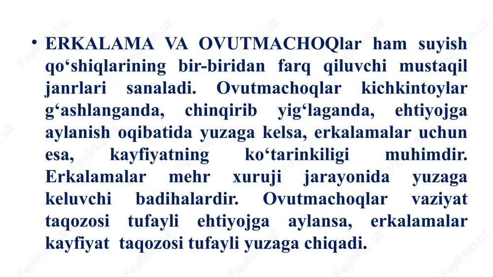 ik zamirida qayta sayqallanib, yangi motivlar, yangi obrazlar hisobiga to‘lishgan badihalar silsilasidir. totemistik e’tiqod qoldiqlari bolalarning hasharotlarga munosabati ifodalangan hukmlagichlarda ravshanroq ko‘rinadi. chunonchi, bolalar orasida beshiktervatni ko‘rganda uning vositasida fol ochish an’anasi mavjud: beshiktervat, beshiktervat, salima xolam nima tug‘adi? beshiktervat o‘ng oyog‘ini ko‘tarsa – o‘g‘il, chap oyog‘ini ko‘tarsa – qiz tug‘ilishiga yo‘yilgan. ertapishar xalili uzum xol tashlaganda xonqizi, tillaqo‘ng‘iz hasharotlari ko‘payadi. bolalar orasida xalilipazak yoki hasanak nomlari bilan ham yuritiladigan xonqizi sirtida nuqtasimon xolchalar borligidan unga xol deb murojaat qilishadi: xol, xol, xol, otang o‘ldi, onang o‘ldi, borib xabar olmaysanmi? rivoyatga ko‘ra, xonqizi aslida podsho qizi bo‘lgan-u, qashshoq bir cho‘ponni sevgani uchun g‘azablangan otasi uni “iloyo, qumursqaga aylan!”– deya qarg‘agan emish. shu qarg‘ish tutib, u hasharotga aylanganmish. xonqizi deyilishi shundan qolganmish. tillaqo‘ng‘iz, kaltakesak, ilonga ham shu xildagi murojaat tarzida to‘qilgan hukmlagichlarda totemistik qarashlar saqlangan. qarg‘a, musicha, to‘rg‘ay, bedana, qaldirg‘och, laylak va boshqa qushlarga oid hukmlagichlarning ma’lum qismida totemizm ta’siri bir …