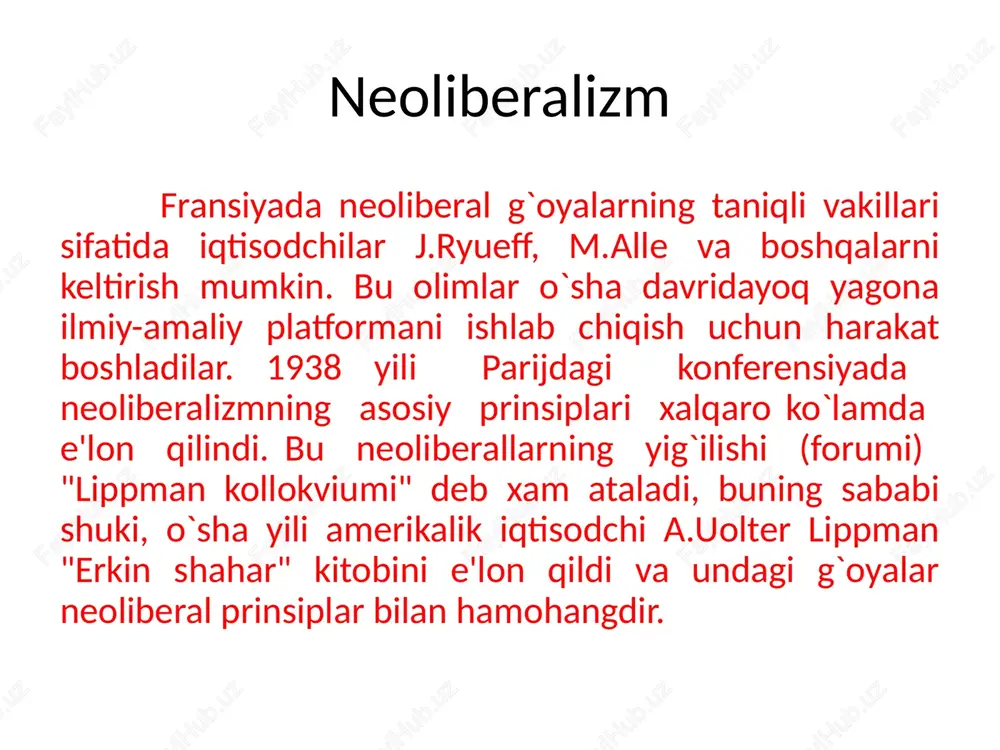 riga bag`ishlangan maqolasida "nima uchun biron bir qoida yoki formula hech qachon narxlarning o`zgarishini to`g`ri prognoz qila olmaydi?" degan savolga javob berishga harakat qildi. uning fikricha, amalda barcha mavjud informatsiya savdogarlar tomonidan darhol qayta ishlanadi va ularning ko`ra bilishi, demak "kutilmalar" ratsional bo`lib chiqadi. 70-yillarda keynschilik siyosati aqsh iqtisodiyotida makro-ekonomik masalalarni hal etishda samarasiz bo`lib qoldi, shunda r.i.lukas, t.j.sardjent, n.uolleslar mutning maqolasida aytilgan g`oyalarni takomillashtirib, moliya aktividagi narxlar harakatini "ratsional kutilmalar" asosida tushuntirib berdilar. ularning fikricha, iqtisodiy agentlar ham o`z kutilmalarini siyosatchilar (davlat xodimlari) qo`lidagi informatsiya asosida shakllantiradilar va o`z-o`zidan tushunarliki, iqtisodiyotga siyosatchilarning imkon boricha kamroq aralashuvi uchun harakat qiladilar. e.x.chemberlin e.x.chemberlin monopolistik konkurensiya nazariyasini ishlab chiqdi, unga ko`ra monopolistik konkurensiya ishlab chiqarish va kapital konsentratsiyasi tufayli emas, balki firmaning bozorga, iste'molchilarning shaxsiy talablariga muvaffaqiyatli moslashishi natijasidir. e.x.chemberlin monopolistik konkurensiya nazariyasini ishlab chiqdi, unga ko`ra monopolistik konkurensiya ishlab chiqarish va kapital konsentratsiyasi tufayli emas, balki firmaning bozorga, iste'molchilarning shaxsiy talablariga …