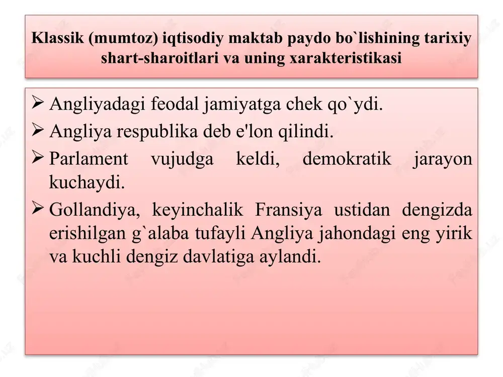 rxi bor" v.petti rentaning kelib chiqishi to`g`risida ham muhim va qiziqarli fikrlarni beradi:yer rentasi differensial renta olimlarning fikricha, v.petti differensial rentani adam smitdan ham yaxshi bayon etgan. v.petti yer bahosi masalasi v.petti yer bahosi masalasini juda qiziq va noyob ravishda hal etishga uringan. uning fikricha, yerni sotib oluvchi har yili renta olish huquqini qo`lga kiritgan shaxsdir. shu sababli yerning bahosi bir yillik rentani ma'lum bir songa ko`paytirish orqali aniqlanadi. uni tanlash talab etiladi. xo`sh, u nima bo`lishi mumkin? v.petti yer bahosi masalasi yer sotib oluvchi o`zi va o`ziga yaqin avlod- ajdodlarining manfaatlarini e'tiborga olib ish yuritadi. uningcha, odatda uch avlod vakillari bir vaqtda hamkorlikda yashaydilar: bobo (50 yosh), o`g`il (28 yosh) va nabira (7 yosh). u shu uch avlodning hamkorlik davrida yashagan yillar rentasi yig`indisini yer bahosi deb qabul qiladi. u angliya uchun bunday son 21 yilga teng ekanligini aniqlaydi. demak, yerning bahosi shuncha bir yillik rentalar yig`indisiga teng, degan …