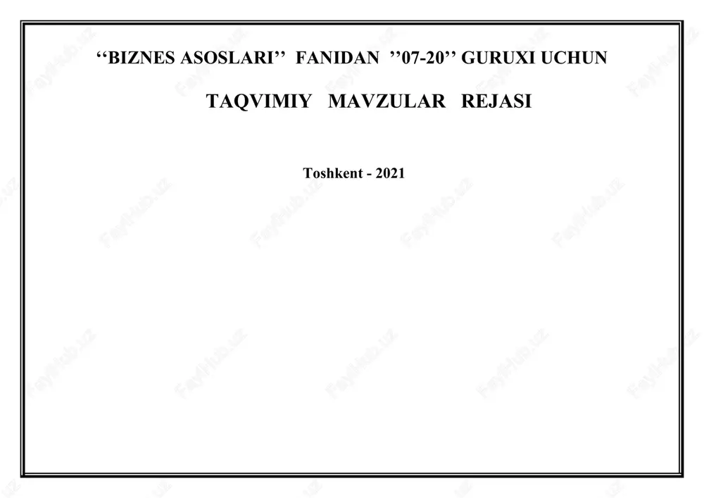 inson manfaatlari ustuvorligini ta’minlash-barcha islohot va o’zgarishlarimizning bosh maqsadidir. 2007 yilda mamlakatni ijtimoiy-iqtisodiy rivojlantirish yakunlari va 2008 yilda iqtisodiy islohotlarni chuqurlashtirishning eng muhim ustuvor yo’nalishlariga bag’ishlangan vazirlar maxkamasi majlisidagi nutqidan. «o’zbekistonda sog’liqni saqlash» gazetasi 2008 yil 12-18 fevral №6 (574). 20. o’zbekiston respublikasi vazirlar mahkamasining "xususiy tadbirkorlikda tashabbus ko’rsatish va uni rag’batlantirish bo’yicha kechiktirib bo’lmaydigan chora-tadbirlar to’g’risida"gi qarori 1995 yil, 14 fevral. 21. o’zbekiston respublikasi vazirlar mahkamasining "kichik va o’rta tadbirkorlikni rivojlantirish mexanizmini takomillashtirish to’g’risida"gi qarori, 1998 yil, 27 may. 22. o’zbekiston respublikasi vazirlar mahkamasining "xususiy tadbirkorlik, kichik va o’rta biznesni rivojlantirishni yanada rag’batlantirish chora-tadbirlari to’g’risida"gi qarori, 1998 yil, 8 aprel. 23. karimov i.a. o’zbekiston iqtisodiy islohotlarni chuqurlashtirish yo’lida. –t.: o’zbekiston, 1995. 24. karimov i.a. o’zbekiston xxi asr bo’sag’asida: xavfsizlikka tahdid, barqarorlik shartlari va taraqqiyot kafolatlari -t.: o’zbekiston, 1997. 25. karimov i.a. o’zbekiston buyuk kelajak sari. –t.: o’zbekiston, 1998. 26. karimov i.a. vatan ravnaqi uchun har birimiz mas’ulmiz. -t..: o’zbekiston, …