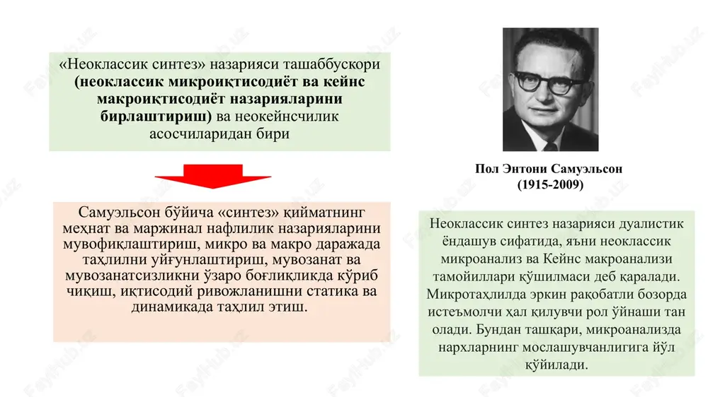 i yaratildi. neoklassik sintez ustun darajada ingliz-amerika mintaqasi vakillarining qarashlarini aks ettiradi. masalan, yaponiyada xususiy iqtisodiy faoliyatga davlat aralashuvi darajasi boshqa rivojlangan mamlakatlarga nisbatan yuqori. yaponiya iqtisodiyoti davlat tomonidan bozor mexanizmlarining amal qilishi uchun qulay sharoitlar yaratish maqsadida faol tartibga solishga asoslangan. frantsiya, germaniya, yaponiya iqtisodchilari esa milliy xususiyatlar va manfaatlarni hisobga oluvchi iqtisodiy maktab va ta'limotlarga ega. ular tomonidan qo'llanilayotgan nazariyalar, usullar va xulosalar aniqligi va amaliyotga yaqinligi bilan ajralib turadi. yapon iqtisodchisi kadzusi okava fikricha, yapon iqtisodiyotining o'ziga xos xususiyati shundaki, unda g'arbdan olib kirilgan zamonaviy va rivojlanib, iqtisodiyot tarkibiga ta'sir etishda davom etayotgan an'anaviy milliy sanoat tarkibi uyg'unlashib ketgan. k.okava iqtisodiy nazariyalarning milliy iqtisodiyot xususiyatlarini e'tiborga olinmasdan tatbiq etilishiga qarshi fikr bildiradi. potentsial, universal va uzoq muddatli o'sish impulsi bu innovatsiyalardir. tizimli innovatsiyalarsiz uzoq muddatli iqtisodiy o'sish bo'lmaydi. tizimli innovatsiyalarning boshlanishi buyuk britaniyada 300 yil oldin – iqtisodiy o'sishning boshlanishida qayd etildi. lekin nima sababdan ayrim mamlakatlar …