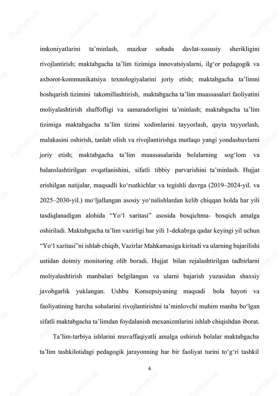 r bolaning jismoniy tomondan yaxshi rivojlanishi, uning oliy nerv faoliyati yaxshi ishlashi, shuningdek aqliy, axloqiy, mehnat, estetik tomondan normal tarbiyalanishi uchun yaxshi shart-sharoit yaratadi. tarbiyachi har bir boladagi o‘ziga xos xususiyatlarni yaxshi bilgan holda undagi o‘ziga xos xususiyatlarni (zararli bo‘lsa) yo‘qota borib, bolaga nisbatan qulay talab qo‘yadi. · tarbiyachi har bir bolaning kelajakda haqiqiy inson bo‘lishiga yordam beradigan sifatlarini va imkoniyatini rivojlantirishi lozim. maktabgacha tarbiya yoshi davrida tarbiyachining bolaga shaxsiy ta’siri juda katta bo‘ladi. chunki bu davrdagi har bir ta’surot bolaning xotirasida bir umrga saqlanib qoladi. bolani tushuna bilish va uning ma’naviy dunyosiga kira olish tarbiyachidan zo‘r kasb tayyorgarligini talab etadi. bola bilan jonli munosabatda bo‘lish – fikrlar manbai, pedagogik yangiliklar, quvonch va tashvishlardirki, busiz tarbiyachining ijodiy mehnatini tasavvur etib bo‘lmaydi. mashg‘ulotda tarbiyachi o‘z ovozidan qurol sifatida foydalanishi mumkin. sekin, tinch ovoz bolaga yaxshiroq ta’sir etishini pedagog bilishi zarur. bolaga qattiqroq va qat’iy tapirish mumkin, ammo bunda so‘z ohangi bolaga …