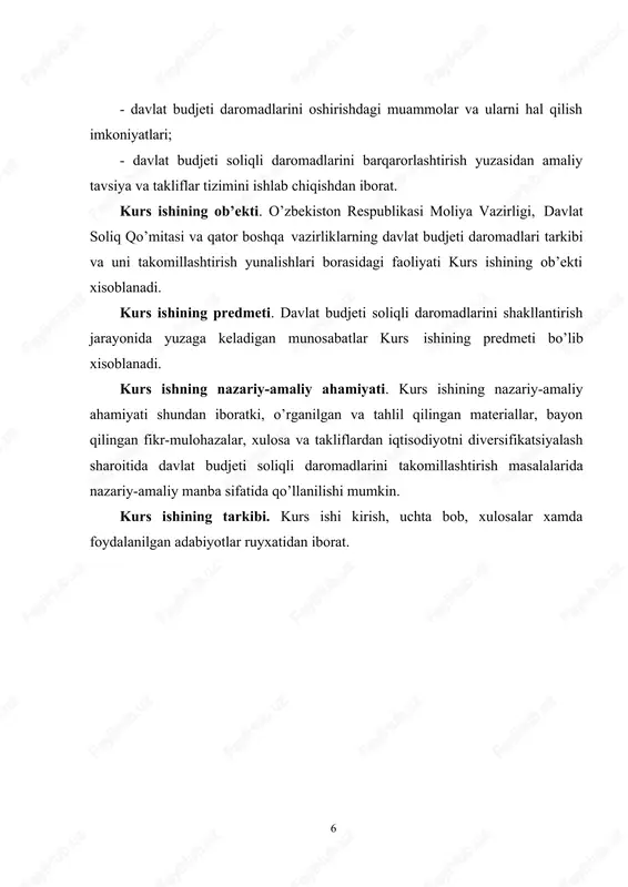 avlat korxonalarining moliyaviy holatini tartibga soladi va bir vaqtning o’zida ijtimoiy ehtiyojlarni qondirishda davlatning manfaatlarini ta’minlaydi; – budjet mexanizmining rag’batlantiruvchi ta’sirini ta’min-lash. mablag’larni sub’ektlar ixtiyorida budjetga o’tkazilishi ular-ning samarali faoliyat ko’rsatishga rag’batlantirishi kerak. bunda maqsad faqat davlat budjeti daromadlarini miqdoriy jihatdan ta’minlash emas, balki shu yo’l bilan korxonada faoliyat ko’rsatayot-gan mehnat jamoalarining manfaatlariga, ular faoliyatining si-fat ko’rsatkichlariga to’lovlarning ta’sirchanligini kuchaytirishdir; – budjet daromadlarini shakllantirishda ulushli ishtirok etish. bu prinsip 10 budjet daromadlarini aholi mablag’lari hisobidan shakllantirishda qo’llanilib, uning natijasida aholi daro-madlari darajasiga bog’liq ravishda bir qismi budjetga o’tkaziladi. 11 budjet daromadlarini shakllantirish prinsiplari3 1-rasm soliqlarning byudjetga olinishi mamlakat milliy boyligi manbalarining tugashiga olib kelmasligi kerak soliqlar ularni to’lovchilar o’rtasida teng taqsimlanmog’i lozim soliqlarni ishlab chiqaruvchilarning aylanma fondlari hajmiga ta’sir ko’rsatmasligi soliqlarning sof daromadga nisbatan hisoblanishi davlat uchun soliqlarning undirilishi iloji boricha arzon-roq bo’lishi lozim soliqlarning undirilish jarayoni xususiy sektorni siqib chiqarmasligi kerak sub’ektlarning mustaqil faoliyat ko’rsatishiga sharoit yaratish sub’ektlarning xatti-harakati …