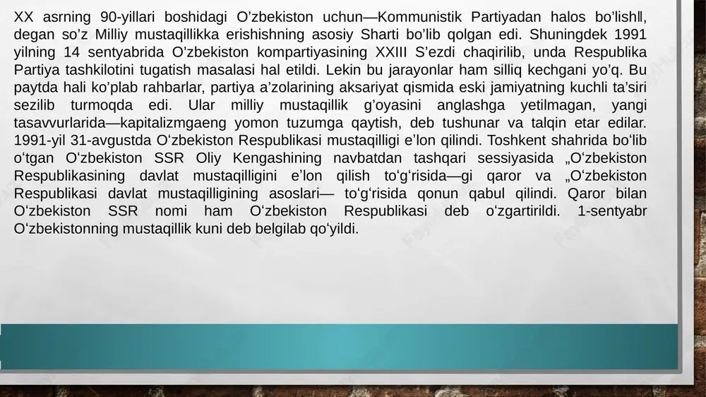 mustaqil o‘zbekiston respublikasining tashkil topishi va uning tarixiy ahamiyati - Page 6