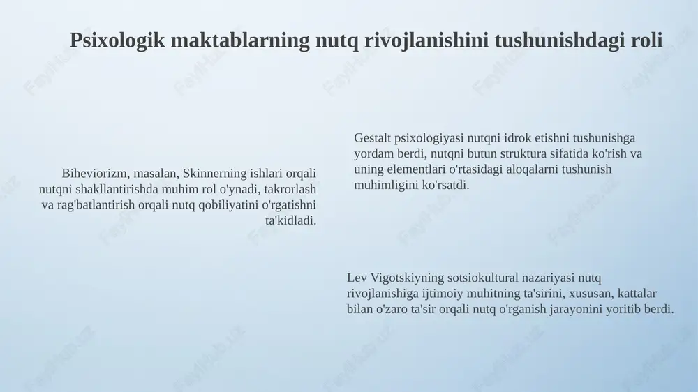 ikasining 19-20-asrlardagi evolyutsiyasi o'rganishda davomiylikni ta'minlash, ilmiy tadqiqotlarni koordinatsiyalash va ilg'or tajribalarni joriy etish muhim. maktabgacha ta'lim tashkilotlarida nutqni rivojlantirishning yangi metodlarini sinovdan o'tkazish, ularning samaradorligini baholash va amaliyotga tatbiq etish maqsadga muvofiq, 3 yoshdan 6 yoshgacha. mtning ilmiy-tadqiqot faoliyatini kuchaytirish, xalqaro hamkorlikni rivojlantirish, nutq buzilishlarini erta aniqlash va korrektsiyalash bo'yicha zamonaviy dasturlarni ishlab chiqish zarur. e'tiboringiz uchun rahmat image4.png image1.jpeg