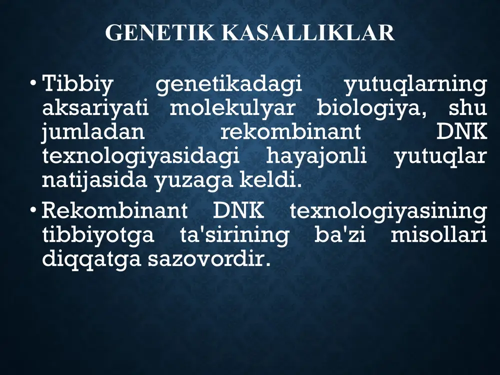 eliya kasalliklari bitta genlarga zarar etkazadigan o'zgarishlar natijasida yuzaga keladi. genetik nuqson g'ayritabiiy protein hosil bo'lishiga yoki gen mahsulotining kamayishiga olib kelishi mumkin. mrnk yoki tarjima orqali oqsil sinteziga ta'sir qilishi mumkin . mutatsiyaning fenotipik ta'siri to'g'ridan-to'g'ri mutant gen tomonidan kodlangan oqsilning buzilishi yoki bilvosita mutant oqsilning boshqa normal oqsillar bilan o'zaro ta'siri natijasida yuzaga kelishi mumkin. misol uchun, ehlers-danlos sindromining barcha shakllari ( eds ) kollagen kasalliklari bilan bog'liq . ba'zi shakllarda (masalan, iv tip ) kollagen genlaridan birida mutatsiya mavjud bo'lsa, boshqalarida (masalan, vi tip) kollagen genlari normaldir, ammo lizilni kodlaydigan genda mutatsiya mavjud. gidroksilaz , kollagenning o'zaro bog'lanishi uchun ferment asosidir. ushbu bemorlarda kollagen zaifligi lizil etishmovchiligiga ikkilamchi bo'ladi gidroksilazlar . metabolizma sxemasi bir qator fermentativ reaktsiyalar orqali substrat yakuniy mahsulotga aylanadigan mumkin bo'lgan metabolik yo'lning diagrammasi. m1, m2 qisqa yo'l mahsulotidir. metabolizma buzishlari bunday reaktsiyada enzimopatiyaning biokimyoviy oqibatlari uchta muhim oqibatlarga olib kelishi mumkin: substratning to'planishi …