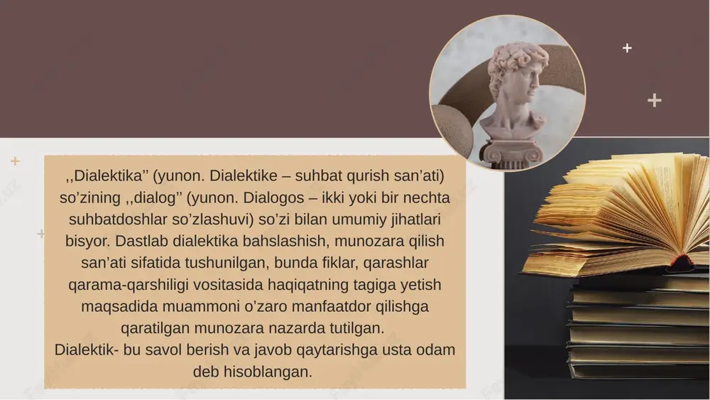 ng o’zgarishiga olib keladi, degan xulosa ustuvor bo’lgan. vaholanki, sistemaning elementlari strukturaviy bog’lanishlarsiz, aloqadorliksiz mavjud bo’lish mumkin bo’lmaganligidek mazmun va shakl ham bir-birisiz mavjud bo’la olmaydi. biz faqat nisbatan mustaqil bo’lgan mazmun va shaklni bilish xususiyatiga qarab, shunday mantiqiy xulosaga kelishimiz mumkin. zaruriy va tasodif ob’ektiv olamni bilishda zaruriyat va tasodif kategoriyasi muhim falsafiy-metodologik ahamiyatga ega. zaruriyat – narsa va hodisalarning vujudga kelishi, shakllanishi va rivojlanishini ta’minlaydigan shart-sharoitlar, munosabatlar majmuasidir, tasodif esa – zaruriyatning namoyon bo’lish shaklidir. zaruriyat va tasodif kategoriyasi olamni falsafiy bilishning mushtarakligini va samaradorligini ta’minlaydi. xulosa dialektika qonunlari ob’ektiv dunyoning eng muhim aloqalari va munosabatlarini aks ettitadi. ular birlikda va o’zoro aloqada amal qilib, murakkab serqirra jarayon – ob’ektiv borliqning rivojlanishini tavsiflaydi. dialektika qonunlarining amal qilish mexanizmini chuqur bilish va ulardan mohirona foydalanish yangilish va xatolardan qutqaradi, kishilarning amaliy faoliyatiga yanada izchilroq va samaraliroq tus beradi. e’tiboringiz uchun rahmat! image1.png image2.jpeg image3.jpeg image4.jpeg image5.jpeg image6.jpeg image7.jpeg image8.jpeg …