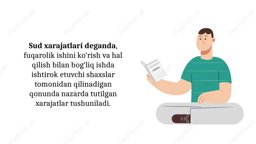 ate protsessual muddatlar yillar, oylar va kunlar bilan hisoblanadi. protsessual muddatlar protsessual harakatlar bajarilishi mumkin bo‘lgan davr e’tiborga olinib, aniq kalendar kuni bilan belgilanadi. muddatning o‘tishi kalendar sananing yoki muddatning boshlanishi deb belgilangan voqea yuz bergan kunning ertasidan boshlanadi. yillar bilan hisoblanadigan muddat uning oxirgi yilining tegishli oyi va kunida tamom bo‘ladi. oylar bilan hisoblanadigan muddat tegishli oyda va muddat oxirgi oyining tegishli kunida tamom bo‘ladi. protsessual muddatlarni hisoblash my first template e'tiboringiz uchun rahmat my first template image5.jpeg image6.emf image7.png image8.jpg image9.jpg image4.png image10.png image11.png image12.png image13.png image14.png image15.png image16.png image17.png image18.png image19.png image20.png image2.png image21.png image22.png image23.png /docprops/thumbnail.jpeg