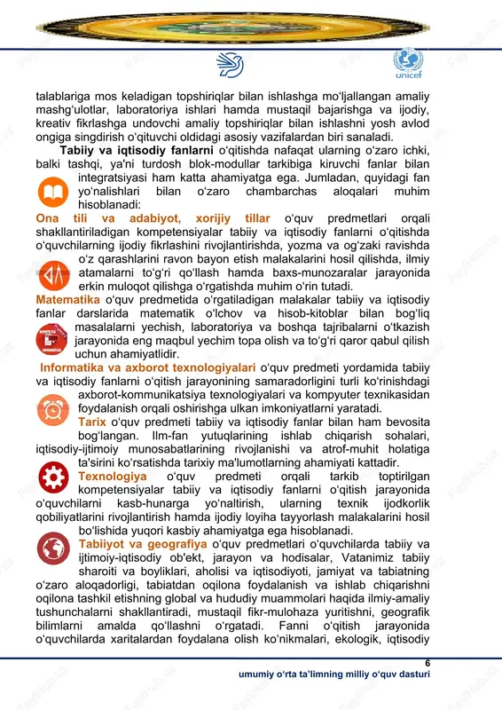 ul qilishga o‘rgatishdan iborat. tadbirkorlik asoslari o‘quv predmetini o‘rganish iqtisodiy faoliyat sub'ekti sifatida qaralgan holda o‘quvchilarning kelajakdagi hayotiy qobiliyatlarini oshirish, buning uchun iqtisodiyotning tuzilishini o‘rganish, undagi o‘rnini his etish, zamonaviy iqtisodiy xulq-atvor normalarini, iqtisodiy madaniyatni egallash, zamonaviy iqtisodiy-ijtimoiy sohani rivojlantirishga yo‘naltirilgan aholi bandligi va real daromadlarini izchil oshirib borish borasidagi tushunchalar, ijtimoiy infratuzilmalarni rivojlantirish, kichik biznes va xususiy tadbirkorlik rivojini rag‘batlantirish hamda modernizatsiya qilish bo‘yicha maqsadli dasturlarni amalga oshirish, yoshlarga oid davlat siyosatini takomillashtirish ko‘nikmasini shakllantirishni ko‘zda tutadi. tabiiy va iqtisodiy fanlar bo‘yicha o‘quvchilarda rivojlantiriladigan umumiy kompetensiyalar (umumiy o‘rta ta'lim bitiruvchilariga qo‘yiladigan talablar) ilmiy xabardorlik kompetensiyasi nazariy bilimlar asosida turli tabiiy ob'ektlar, hodisa va jarayonlarning o‘ziga xos xususiyatlarini biladi, tasavvur qiladi va mohiyatini tushunadi; kundalik hayotda kuzatadigan tabiiy hodisa va jarayonlarni tabiiy fanlarga oid atamalar, tushunchalar hamda umumiy qonuniyatlarni olgan bilim, ko‘nikma va malakalariga tayanib tushuntiradi, amalda qo‘llaydi; hodisalarni kuzatadi, tadqiqotlar, tajribalar o‘tkazadi va zaruriy kattaliklarni asboblar (sekundomer, tarozi, o‘lchov …