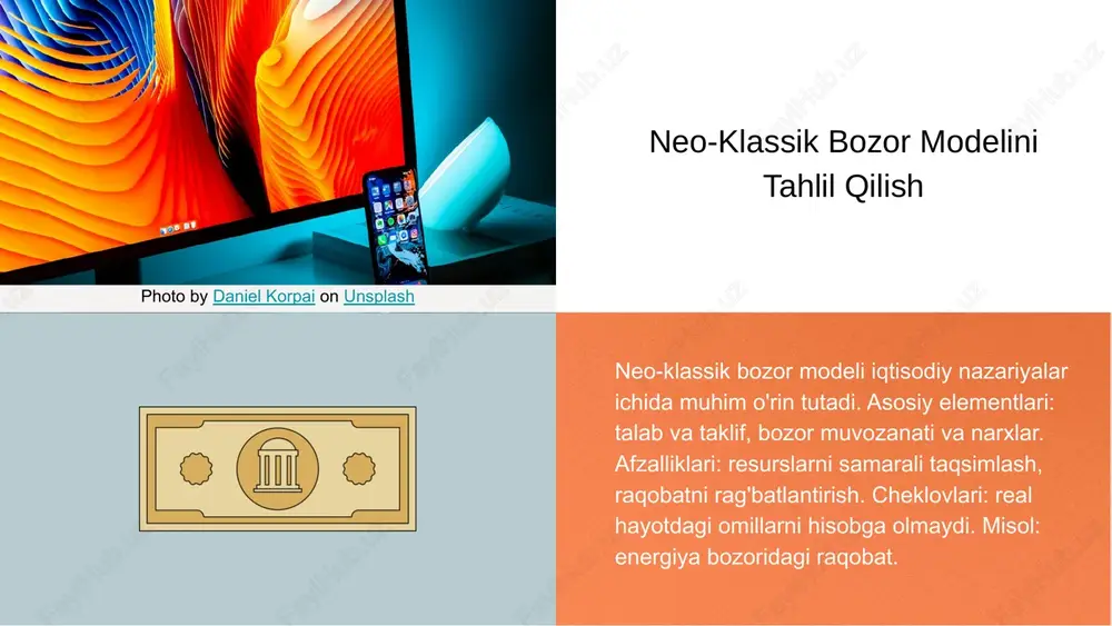 . innovatsiyalar raqobatni kuchaytiradi va kompaniyalar global tendentsiyalarga moslashishga majbur. ushbu integratsiya, raqobatning kuchayishi va global bozorlar bilan bog'liqligini kuchaytiradi. zamonaviy raqobat muhitidagi yangi tendentsiyalar raqobatning global bozorlar bilan bog'liqligi bozor iqtisodiyotida innovatsiyalar innovatsiyalar bozor iqtisodiyotining muhim tahlilidir. ular raqobatni kuchaytiradi va iqtisodiy o'sishga hissa qo'shadi. innovatsiyalar bozor iqtisodiyotida muhim rol o'ynaydi. ular yangi mahsulotlar yaratish, jarayonlarni yaxshilash va raqobatni oshirishga yordam beradi. korxonalar innovatsiyalar orqali raqobatbardoshligini oshirib, samaradorlikni ta'minlaydi. texnologik rivojlanish esa ishlab chiqarishni yaxshilab, yangi bozorlarga kirishga imkon beradi. raqobatbardoshlikni oshirish strategiyalari raqobatbardoshlikni oshirish uchun bir nechta strategiyalar mavjud. mahsulot diversifikatsiyasi bozor talablariga moslashishga yordam beradi. marketing strategiyalari esa brendni kuchaytirish va mijozlarga ta'sir ko'rsatishda muhim rol o'ynaydi. ushbu strategiyalar raqobatni kuchaytiradi va bozor o'zgarishlariga tez moslashish imkonini beradi. bozor iqtisodiyotining kelajakdagi rivojlanish yo'nalishlari raqobat va innovatsiyalar asosida shakllanadi. raqobatning kelajakdagi tendentsiyalari yangi texnologiyalar va raqamli transformatsiya bilan bog'liq. barqaror rivojlanish uchun: 1) innovatsiyalarni qo'llab-quvvatlash; 2) raqobatni kuchaytirish; …