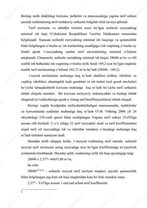 oladi. normal ish sharoitida belgilangan vaqt (soat, smena, oy) birligida ishlab chiqarsa bo’ladigan normalashtiriluvchi mahsulot birligi (dona, metr, tonna)ning miqdori ishlab chiqarish normasi bilan belgilanadi. vaqt normasi esa ma’lum tashkiliy-texnikaviy sharoitlarda ish bajarish uchun zarur bo’ladigan vaqtni (min., soat) nazarda tutadi. korxonalarga mehnatga haq to’lash shakl va tizimlarini mustaqil belgilash huquqi berilgan. mehnatga haq to’lashning ikkita shakli mavjud: ishbay va vaqtbay. mehnatga ishbay shaklida haq to’langanda ish haqi, mahsulotning sifati, murakkabligi va ish sharoitini hisobga olgan holda, ishlab chiqarilgan mahsulot birligining miqdoriga bog’liq. vaqtbay shaklida ish haqi, xodimlar malakasi va ish sharoitini hisobga olgan holda, sarflangan (haqiqiy ishlagan) vaqtning miqdoriga bog’liq. ishbay ish haqi shakli ishchilarni, ilg’or tajribalardan foydalangan holda, mehnat unumdorligini oshirishga moddiy jihatdan qiziqtiradi. mehnatga haq to’lashning bu shaklida ishlab chiqarilgan mahsulot sifatini qat’iy tekshirish zarur. mehnatga haq to’lashning ishbay shakli quyidagi mehnatga haq to’lash tizimlariga bo’linadi: to’g’ri ishbay, ishbay-mukofot, akkord, ishbay-progressiv, egri ishbay tizim. ishchiga ish haqini, …