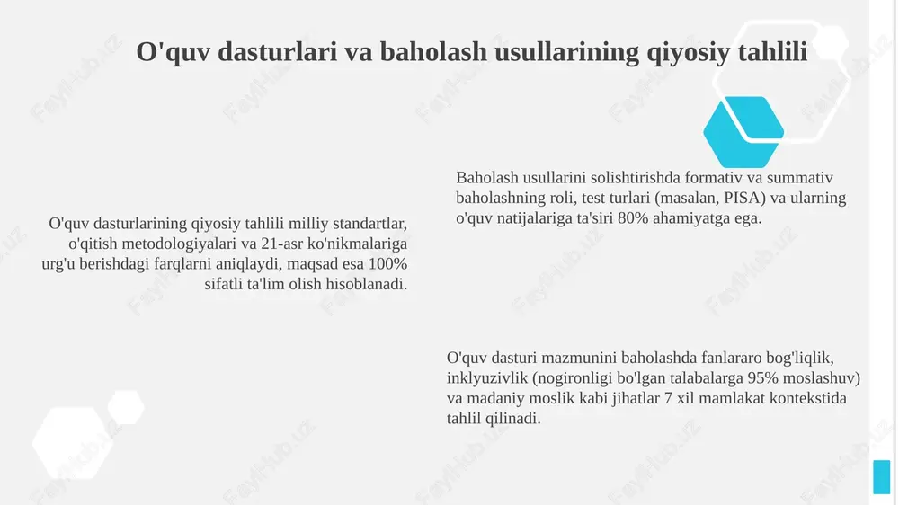 hiradi, transmilliy hamkorlik loyihalarini qoʻllab-quvvatlaydi hamda taʼlim tizimlarini modernizatsiya qilishga yordam beradi. yuneskoning global taʼlim monitoringi hisoboti kabi tadqiqotlar taʼlimdagi tengsizlikni baholaydi va siyosatchilarga 2025-yilga moʻljallangan maqsadlarni amalga oshirish boʻyicha tavsiyalar beradi. e'tiboringiz uchun rahmat