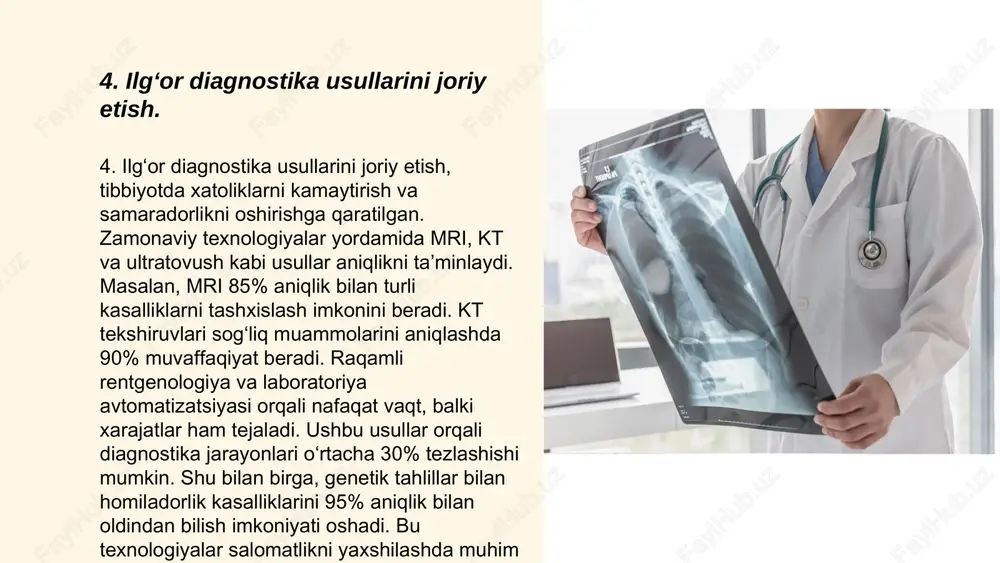 t.me/slaydai_bot 14. beynəlxalq hamkorlar bilan hamkorlik, har bir davlat va tashkilot uchun muhim strategik maqsadlardan biridir. turli mamlakatlar o'rtasidagi savdo hajmi va iqtisodiy aloqalar yildan-yilga oshib bormoqda. 2022 yilda global savdo hajmi 24 trillion aqsh dollariga yetdi. o'zbekiston ham bir qator xalqaro hamkorlar bilan iqtisodiy va ilmiy sohalarda faol ishlamoqda. xalqaro valyuta jamg'armasi, jahon banki va osiyo rivojlanish banki kabi ko'plab tashkilotlar bilan hamkorlik shartnomalari tuzilgan. o'zbekistonda chet el investitsiyalari hajmi 2023 yilda 10 milliard aqsh dollaridan oshdi. bu hamkorliklar davlatlararo munosabatlarni mustahkamlashda muhim rol o'ynaydi. ... t.me/slaydai_bot o‘zbekiston respublikasida tuberkulyozga oid qonunchilik va normativ hujjatlar turli darajadagi hujjatlardan iborat. 1998-yilda qabul qilingan "tuberkulyozga qarshi kurash to‘g‘risida"gi qonun ushbu kasallikning oldini olish, tashxislash va davolash uchun asosiy hujjat hisoblanadi. davlat tomonidan tuberkulyozga qarshi kurash dasturlari muvofiqlashtiriladi. o‘zbekiston sog‘liqni saqlash vazirligi tuberkulyoz bilan kasallanishni bir yil davomida kamida 3-5%ga kamaytirishni maqsad qilgan. ushbu qonunchilik va hujjatlar xalqaro tashkilotlar, jumladan, jahon sog‘liqni …