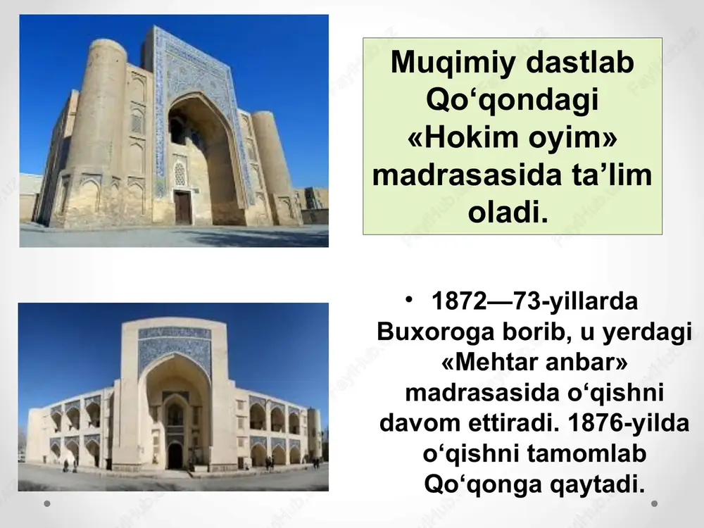 o'zbek demokrat shoiri muqimiy. - t: uzfan, 1953. 5. olimjon h. muhammad aminxo'ja muqimiy. o'zbekiston san'ati va madaniyati jurnali №7. 6. abdurasulov m. o'zbek ma'rifatparvar shoirlari ilm-ma'rifat haqida. t: o'qituvchi. 1972. 7. valixo'jayev b. o'zbek adabiyotshunosligi tarixi. t: o'zbekiston. 1993 foydalanilgan adabiyotlar e’tiboringizdan xursandmiz! image2.jpeg image3.jpeg audio1.wav image4.jpeg image5.jpeg image6.jpeg image7.jpeg image8.jpeg image9.jpeg image10.jpeg image11.jpeg image12.jpeg image13.jpeg image14.jpeg image15.gif image16.png image17.gif image18.jpeg image19.jpeg image20.jpeg image21.jpeg image22.jpeg image23.jpeg image24.jpeg image25.jpeg image26.gif image27.jpeg image28.gif image29.jpeg image30.jpeg /docprops/thumbnail.jpeg