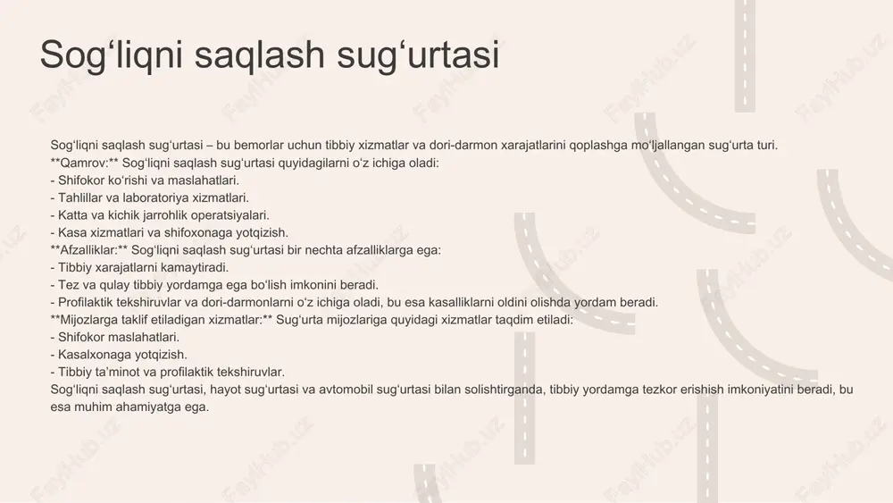 tsiya muhim ahamiyatga ega. sugʻurta jarayoni: 1-bosqich sugʻurta shartnomasining tuzilishi sugʻurta jarayonining birinchi bosqichi sugʻurta shartnomasining tuzilishi bilan boshlanadi. bu bosqichda mijoz va sugʻurta kompaniyasi o'rtasida shartnoma tuziladi, unda sugʻurta shartlari va majburiyatlari aniq ko'rsatiladi. mijoz tomonidan taqdim etiladigan hujjatlar mijoz sugʻurta shartnomasini tuzish uchun bir qator hujjatlarni taqdim etishi lozim. bular orasida shaxsni tasdiqlovchi hujjatlar, mol-mulk haqida ma'lumotlar va boshqa kerakli hujjatlar mavjud. sugʻurta kompaniyasining roli sugʻurta kompaniyasi shartnoma tuzilishida mijozga yordam beradi va uning ehtiyojlarini aniqlaydi. shuningdek, kompaniya shartnomadagi shartlarni tushuntirib beradi va sugʻurta qoplamalari haqida ma'lumot beradi. xulosa sugʻurta jarayonining birinchi bosqichi mijoz va sugʻurta kompaniyasi o'rtasida muhim asoslar yaratadi. bu bosqichda har ikki tomon uchun shartlar aniq belgilangan bo'lishi zarur. photo by luca bravo on unsplash 02. 04. 01. 03. sugʻurta jarayoni: 2-bosqich sugʻurta toʻlovlarining aniqlanishi sugʻurta toʻlovlari sugʻurtalovchining risklarini baholash asosida aniqlanadi. bu jarayonda, sugʻurta shartnomasining shartlari va sugʻurta qilingan narsaning qiymati ko‘rib chiqiladi. tarjimai …