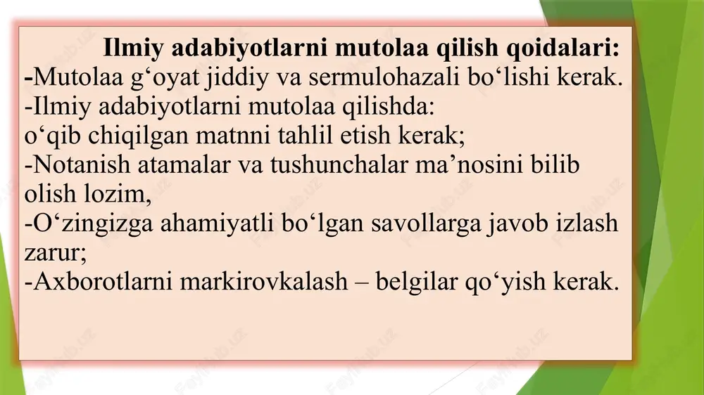 otganlarga mos harakatlar ham qiladi: ko‘z, qosh, qo‘l, yuz, bosh, kift harakatlarini ishga soladi. bunday harakatlar tasdiqni, inkorni yoki mamnunlikni va hokazolarni ifodalashi mumkin. aytishlaricha, demosfen “suxandonlikda eng muhim narsa nima?” degan savolga: “birinchidan - ijro, ikkinchidan - ijro, uchinchidan - ijro”, deb javob bergan ekan. yuqoridagi fikrlardan kelib chiqib, shuni aytish mumkinki, badiiy o‘qish hech qanday tayyorgarliksiz, shunchaki o‘z-o‘zidan amalga oshadigan oson jarayon emas. badiiy o ‘qish og‘zaki ijrochidan chuqur bilim, fahm-farosat, qobiliyat va mahorat talab qiladigan san’atdir. mavzu yuzasidan savol va topshiriqlar: 1. nutq jarayonida to‘g‘ri nafas olishning ahamiyatini tushuntiring. 2. nafas olish faoliyatini yaxshilash uchun tavsiya qilingan mashqlar turini ayting. 3. ovozni shakllantirish deganda nimani tushunasiz? 4. temp nima?mimika va imo ishora deganda nimani tushundingiz? 5. mark tulliy sitseron ovoz tovlanishlari va uning nutqdagi ahamiyati haqida qanday fikr bildirgan? /docprops/thumbnail.jpeg