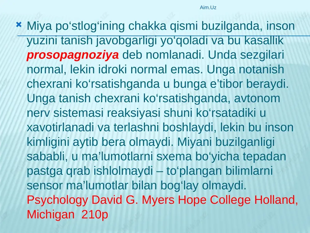 hidni sezishimizda o'z ifodasini topadi. bu bosh miya po'stida kechadigan fiziologik jarayonlarni bosib o'tishi zarur bo'lgan zonalar perekretik zonalar deb nomlanadi. sezgilarning klassifikatsiyasi ularning turli spetsifik tavsiflariga, ya'ni moddalligiga qarab emas, balki tashkil etilishining har xil darajalariga qarab ham ajratiladi. aim.uz image3.jpg image4.jpeg image5.jpeg image6.wmf oleobject1.bin image7.wmf image8.wmf image9.wmf oleobject2.bin oleobject3.bin oleobject4.bin 100 1 10 1 30 1 /docprops/thumbnail.jpeg