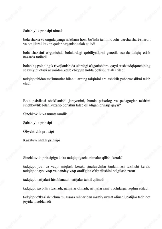 qilish bolalarning psixologik rivojlanishida reflekslar yuzaga kelishi bola kech oylik bo'lganda narsalarni paypaslab, timirskilab ko'radigan bo'ladi? 5 oylik 6 oylik 9 oylik 12 oylik bola necha oylikda mustaqil o'tira oladi? 6 oylikda 8 oylikda 10 oylikda 9 oylikda bola ko'z oldida yangi taasurotlarni paydo bo'lishi qaysi psixik jarayonlarni rivojlanishiga katta yordam beradi? idrok, diqqat, xotira nutq va tafakkur qobiliyat va qiziqish temperament va harakter bola necha oyligida emaklash harakatini boshlaydi? sakkiz oylik to'rt oylik uch oylik o'n oylik jismoniy jihatdan sog'lom o'sgan bola necha oylikdan boshlab yura boshlaydi? 9-10 oylik 6-7 oylik 1-2 yosh 13-14 oylik taqlid qilish qobiliyati bolada necha oylikdan boshlanadi? 6 oylik 10 oylik 24 oylik 2 oylik bola necha oylikdan boshlab nutqni tushunishni boshlaydi? 5-6 oylik 1-2 yosh 3-4 yosh 5-6 yosh bolalarga qachondan boshlab gigiyenik odatlarni singdirib borish kerak? 1 yoshga to'lgach 7 oylikdan 3 yoshdan 6 yoshdan qaysi olimning fikriga ko'ra, bir yoshgacha bola …