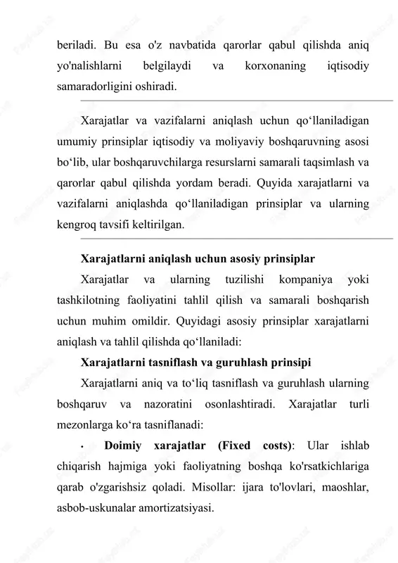 xarajatlarni baholashda qo‘llaniladigan asosiy usullar va yondashuvlar keltirilgan. muhandislik usullari (engineering methods) muhandislik usullari — bu xarajatlarni ishlab chiqarish jarayonlari va texnologik jarayonlar asosida hisoblash. ushbu usulda ishlab chiqarish jarayonining har bir bosqichi, resurslar va vaqt talablariga qarab xarajatlar aniqlanadi. tavsifi: muhandislik usullari aniq ilmiy va texnik hisob-kitoblarga asoslanadi. har bir ishlab chiqarish jarayoni, materiallar va mehnat sarflari, shuningdek, texnologik jarayonlar o‘rganilib, xarajatlar hisoblanadi. ushbu usulda quyidagi elementlar hisobga olinadi: · materiallar va xom ashyo sarfi: har bir mahsulotni ishlab chiqarish uchun qancha material va xom ashyo talab qilinadi. · mehnat xarajatlari: ishchilarning mehnat haqi, ishlab chiqarishning o‘ziga xos xususiyatlariga asoslangan holda hisoblanadi. · texnologik jarayonlar: har bir bosqichda ishlatiladigan texnologiyalar va mashinalar xarajatlari. afzalliklari: · aniq va batafsil hisob-kitoblar asosida xarajatlar hisoblanadi. · texnologik jihatdan samarali ishlab chiqarish jarayonlarini aniqlashga yordam beradi. kamchiliklari: · juda batafsil hisob-kitoblar talab qiladi, shuning uchun ba'zan vaqt va resurslar ko‘p sarflanadi. · kichik …