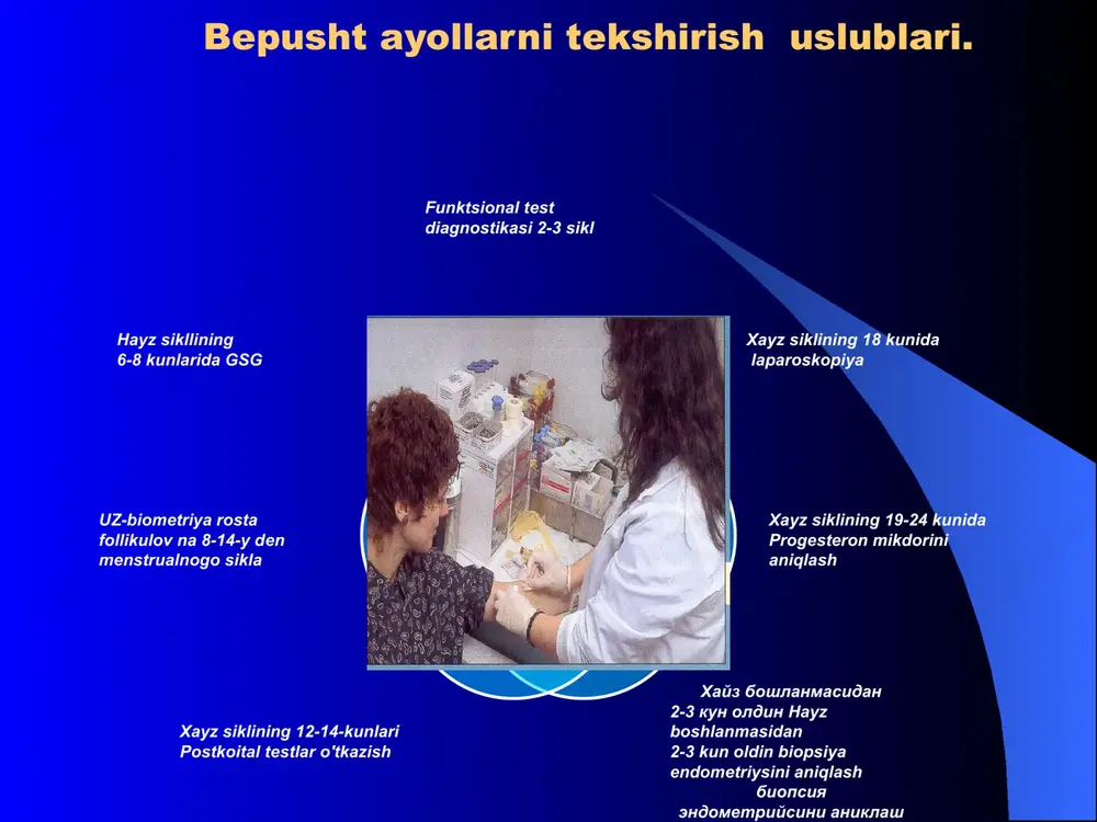 aplastik patogenezi apaptoz ingibitori genlar ekspressiyasi adenomioz hamda va endometriy giperplaziyasi muhim rol o'ynaydi. klassifikatsiyasi a. acosta bo’yicha (1973) og’ir forma q’rta daraja kichik forma retrotservikal endometrioz ia —endometrioid o'choqlari rektovaginal klechatka soxasida;qo'ii — endometrioidli to'qima bachadon bo'yni va qin devoriga tarqalgan kichik kistalar xosil qilgan.; iii — 0'tirgich bachadon boylamiga tarqalib t0'g'ri ichak seroz qavatigacha etgan; iv — jarayon to'g'ri ichak shilliq qavatigacha etgan bachadon to’gri ichak bushligi, obliteratsiyasi va bachadon ortiqlari chandiqlari. ichki endometrioz ayollarda bachadon tanasi endometriozi (adenomioz) uchraydi [shinkareva l. f. i dr., 1984; soyunov m. a., 1987] 40—50 yoshda. uning kelib chiqishida yuqorida izoh qilinganlardan tashqari rol o’ynaydi aborlar, bachadon devorini diagnostik qirish va boshqa bachadon ichi muolajalari. ichki endometrioz og’riq bepushtlik dismenoreya bir qancha organlar uzoq davomiylik klinika laparoskopiya laparoskopiya: endometrioidli geterotopiya kichik chanoq devorida gisteroskopiya: adenomioz — bachadon shilliq qavatida endometrial yo'llar ultrasonografiya: endometriod kistalar bachadon bo'ynida ultrasonografiya: endometriod kistalar bachadon bo'ynida genital …