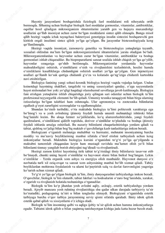 todikasining asosiy maqsadi va vazifalari nimalardan iborat? 2. biologiya o‘qitish metodikasining o‘quv fani bilan fani orasida qanday tafovutlar mavjudligini aniqlang. 3. biologiya o‘qitish metodikasi fan sifatida qanday muammolarni tadqiq qiladi? 4. biologiya o‘qitish metodikasi o‘quv fani sifatida qanday vazifalarni bajaradi? 5. biologiya o‘qitish metodikasi bilan pedagogika fani o‘rtasida qanday bog‘lanishlar bor? 2-mavzu: biologiya o‘qitish metodikasi fan va o‘quv fani sifatida reja: 1.biologiya o‘qitish metodikasining boshqa fanlar bilan bog‘liqligi. 2.biologiya o‘qitish metodikasining o‘quv fani sifatida. asosiy tushunchalar va tayanch bilimlar fan va o‘quv fani tushunchalari, pedagogika va xususiy metodika, biologiya o‘qitish metodikasining predmeti va ob’ekti, biologiya o‘qitishning ilmiy tadqiqot metodlari. biologiya o‘qitish metodikasining boshqa fanlar bilan bog‘liqligi. biologiya o‘qitish metodikasi pedagogikaning bir qismi bo‘lgan didaktika bilan juda yaqin aloqadadir. agar didaktika o‘quvchilar tomonidan bilimlar, ko‘nikmalar va malakalarni o‘zlashtirish qonunlarni o‘rgansa va u maktabdagi barcha o‘quv fanlari uchun o‘qitish nazariyalarni va prinsiplarini ishlab chiqsa, biologiya o‘qitish metodikasi biologiya bilan bog‘liq o‘qitish va …