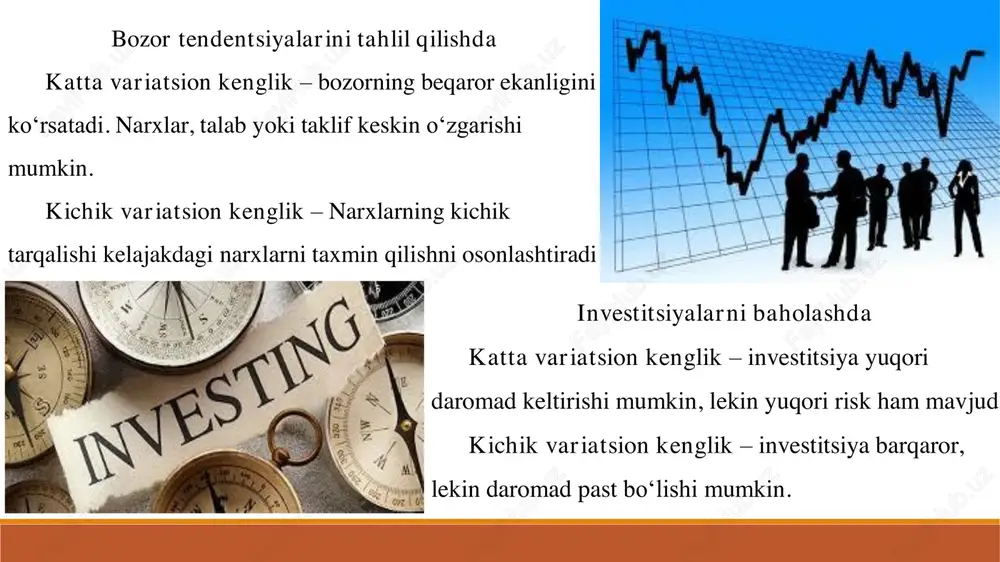 tlarning qanday tarqalganligini tushunishga yordam beradi. statistik tahlil: agar ma'lumotlar assimmetrik bo'lsa, ba'zi statistik usullar (masalan, o'rtacha qiymat) noto'g'ri natijalar berishi mumkin. qaror qabul qilish: iqtisodiyot, moliya va boshqa sohalarda assimmetriya riskni va imkoniyatlarni baholashda muhim rol o'ynaydi. ekstses ko„rsatkichi (inglizcha: kurtosis) - bu statistikada ma‘lumotlar taqsimotining "qalinligi" yoki "o‗tkirligi"ni o‗lchovchi ko‗rsatkich. u ma‘lumotlar taqsimotining og‗ishlari (ekstremal qiymatlar) qanchalik ko'p ekanligini ko'rsatadi. ekstses ko'rsatkichi odatda normal taqsimot (gauss taqsimoti) bilan solishtiriladi. ekstsesning turlari leptokurtik taqsimot (yuqori ekstses) ekstses ko'rsatkichi 3 dan katta. ma'nosi: ma'lumotlar taqsimoti normal taqsimotga qaraganda "o'tkirroq" va og'ishlar (ekstremal qiymatlar) ko'proq. misol: moliyaviy bozorlarda narxlarning keskin o'zgarishi. platikurtik taqsimot (past ekstses) ekstses ko'rsatkichi 3 dan kichik. ma'nosi: ma'lumotlar taqsimoti normal taqsimotga qaraganda "yassi" va og'ishlar kamroq. misol: ba'zi tabiiy hodisalarning taqsimoti. mesokurtik taqsimot (normal ekstses) ekstses ko'rsatkichi 3 ga teng. ma'nosi: ma'lumotlar taqsimoti normal taqsimotga mos keladi. misol: normal taqsimot (gauss taqsimoti). ekstsesning ahamiyati riskni baholash: ekstses …
