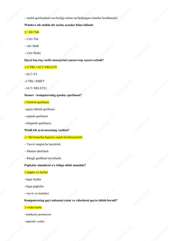 so’zli ~ kengaytirilga, opyimallashgan, mukammallashgan ~ tasvirli, grafikli, matnli} chiziqli algoritmlar- {=bunday algoritmlarda asosan hech qanday shart tekshirilmaydi va jarayonlar tartib bilan ketma-ket bajariladi ~biror shartning bajarilishi bilan bog`liq ravishda tuziladigan algoritmlar ~bu algoritmlar deb shunday algoritmlarga aytiladiki, unda bir yoki bir necha amallar ketma-ketligi bir necha marta takrorlanadi ~ bu biror masalani yechish uchun bajarilishi zarur bo’lgan buyruqlarning tartiblanmagan ketma-ketligidir} tarmoqlanuvchi algoritmlar- {=biror shartning bajarilishi bilan bog`liq ravishda tuziladigan algoritmlar ~bunday algoritmlarda asosan hech qanday shart tekshirilmaydi va jarayonlar tartib bilan ketma-ket bajariladi ~bu algoritmlar deb shunday algoritmlarga aytiladiki, unda bir yoki bir necha amallar ketma-ketligi bir necha marta takrorlanadi ~ bu biror masalani yechish uchun bajarilishi zarur bo’lgan buyruqlarning tartiblanmagan ketma-ketligidir} takrorlanuvchi algoritmlar- {=bu algoritmlar deb shunday algoritmlarga aytiladiki, unda bir yoki bir necha amallar ketma-ketligi bir necha marta takrorlanadi ~bunday algoritmlarda asosan hech qanday shart tekshirilmaydi va jarayonlar tartib bilan ketma-ket bajariladi ~biror shartning bajarilishi bilan bog`liq …