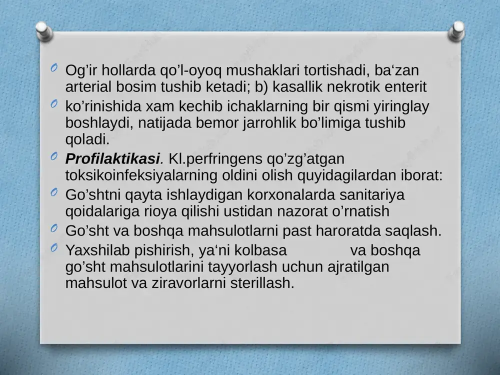 uchrab turadi. hovlidagi, uydagi hashorotlarni yo`qotish uchun xlorofos, dixlofos, karbofos kabi kimyoviy zaharli moddalar ishlatiladi.ularni ehtiyotsizlik bilan hashorotlarga purkaganda nafas orqali organizmga kirib zaharlanish holatini yuzaga keltiradi. hasharotlarga qarshi kimyoviy moddalar bilan zaharlanish belgilari bosh aylanadi, ko`ngil ayniydi, ko`rish xiralashadi, ter ajralishi ko`payadi, asab-psixik qo`zg`alish yuzaga keladi. bu moddalarning hidi, tomchilari og`iz orqali me`da-ichaklarga o`tsa og`izdan, burundan shilimshiq suv oqadi, qusadi, ichi ketadi, bosh og`riydi.to`sh suyagining orqasida, qorinning yuqori sohasida og`riq kuzatiladi. zaharlanishning og`ir turida ko`z qorachig`lari kengayadi, yurak urishi sekinlashadi va kuchsizlanadi, muskullar bo`shashadi, arterial qon bosimi normaga nisbatan pasayadi, bemor hushini yo`qotishi, tirishishi, nafas to`xtab qolishi mumkin. radiatsion moddalar bilan zaharlanish va nurlanish kasalligi. radiatsion moddalar atom bombasi portlashidan hosil bo`ladi. shuning uchun radiatsion moddalar bilan zaharlanish kombinatsiyalashgan shikastlanishlarni tarkibiy qismiga kiradi, shunki atom bombasi portlaganda ham travmatik jarohatlanish va atom ionlaridan zararlanish bir vaqtda yuzaga keladi. radiatsion moddalar ko`zga ko`rinmaydigan nurlar bo`lib, ular havoga tarqalib, havo tarkibida …