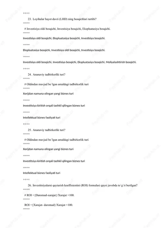ining raqobatbardoshligini oshirish. ===== innovatsion faoliyatni faollashtirishga, bozor munosabatlari va innovatsion sohada tadbirkorlikni rivojlantirishga ko'maklashish. ===== innovatsion faoliyat uchun iqtisodiy, huquqiy va tashkiliy shart-sharoitlar yaratish. ++++++ qachondan iqtisodiy rivojlanishning o'z samaradorligini ko'rsatgan barcha modellari davlatning sanoat, ijtimoiy va innovatsion (ilmiy-texnik) siyosati o'rtasidagi yaqin aloqalar bilan tavsiflana boshladi? ===== # xx asrning ikkinchi yarmida ===== xx asrning boshlarida ===== xxi asrda ===== ++++++ aqshning “yarim davlat iqtisodiyoti” maxsus atamasi nimani aks ettiradi? ===== # bu xususiy kompaniyalar va davlat organlari o'rtasidagi mustahkam aloqalar tendentsiyasini aks ettiradi. ===== bozor konyuktarasini bo`yicha malumotlarni aks ettiradi. ===== talab va taklifni aks ettiradi. ===== to`g`ri javob yo`q. ++++++ # barcha javoblar to`g`ri. ===== ilgari tashlab ketilgan yerlar va ishlab chiqarishlarning unumdorligini tiklash. ===== hududlar aholisi uchun ish o'rinlari yaratish. ===== davlat va xususiy sektor o'rtasidagi hamkorlikni va innovatsiyalarni rivojlantirish. ===== sanoat tuzilmasini isloh qilish uchun yaratilgan maxsus xududlar qanday muammolarni hal qilishga hissa qo`shadi? ++++++ …