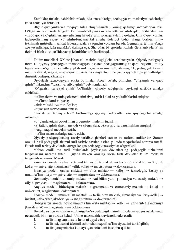 kuzatish mumkin. har sinfda 50 nafargacha bola o‘qiydi. dars nagruzkalari ham ko‘proq. o‘yinlar dam olish o‘quv dasturiga kiritilgan. shuning uchun dam olishga imkoniyat bor. boshlang‘ich maktabda dars 40 minut o‘rta maktabda esa 45 minut. oliy maktabda darsning davomiyligi 50 minutga teng. bu erda ikki muhim jihatga to‘xtalib o‘tish zarur. oliy maktabga, albatta, kirish imtihonlari topshiriladi va o‘qishlar pullik. boshlang‘ich maktabda 9 ta fan o‘qitiladi. koreys tilini o‘rganishga alohida e’tibor berilib arifmetika hamda ijtimoiy fanlar o‘qitiladi. o‘rta maktabda fanlar yana 4 taga ko‘paytirilgan. 7-sinfdan boshlab chet tillar o‘rgatiladi. mamlakatda ingliz tiliga e’tibor kuchli. ko‘pchilik bu tilda bemalol gaplasha oladi. chet tillarni o‘qitishga haftasiga 4—5 soat ajratilgan. koreyslar yana bir tilni — klassik xitoy tilini majburiy ravishda o‘rganadilar. 8-sinfdan boshlab xitoy tarixi o‘rganiladi. hunar maktablari koreyada 600 tani tashkil etadi. bu maktablar​ning 45 foizi bolajak mulkdorlarni tayyorlaydi, 23 foizida texnik kasb egalari yetishib chiqadi. qolgan maktablarda dengizchilik, qishloq xo‘jalik ixtisoslari o‘zlashtiriladi. shunisi …